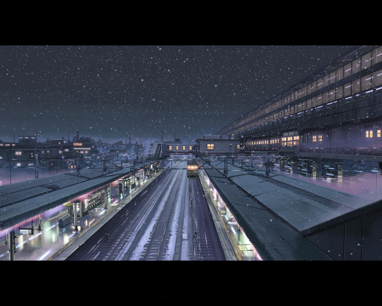 5 centimeters per second, train, winter, anime mobile wallpaper