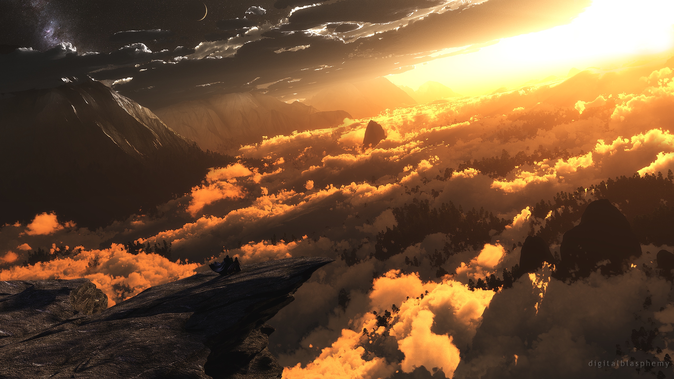 fantasy, dawn, landscape, cloud, mountain