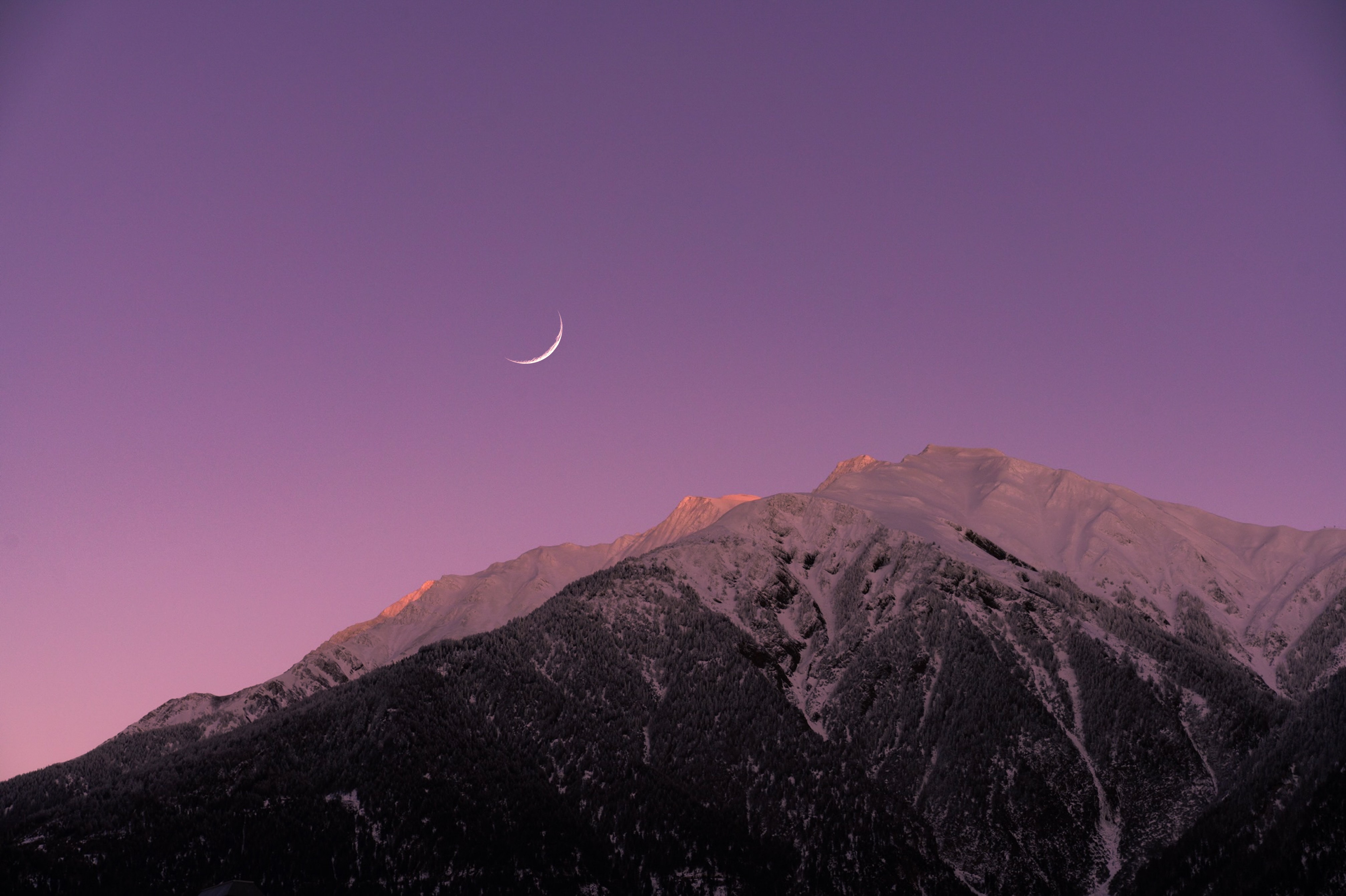 violet, nature, sky, mountains, twilight, moon, dusk, purple