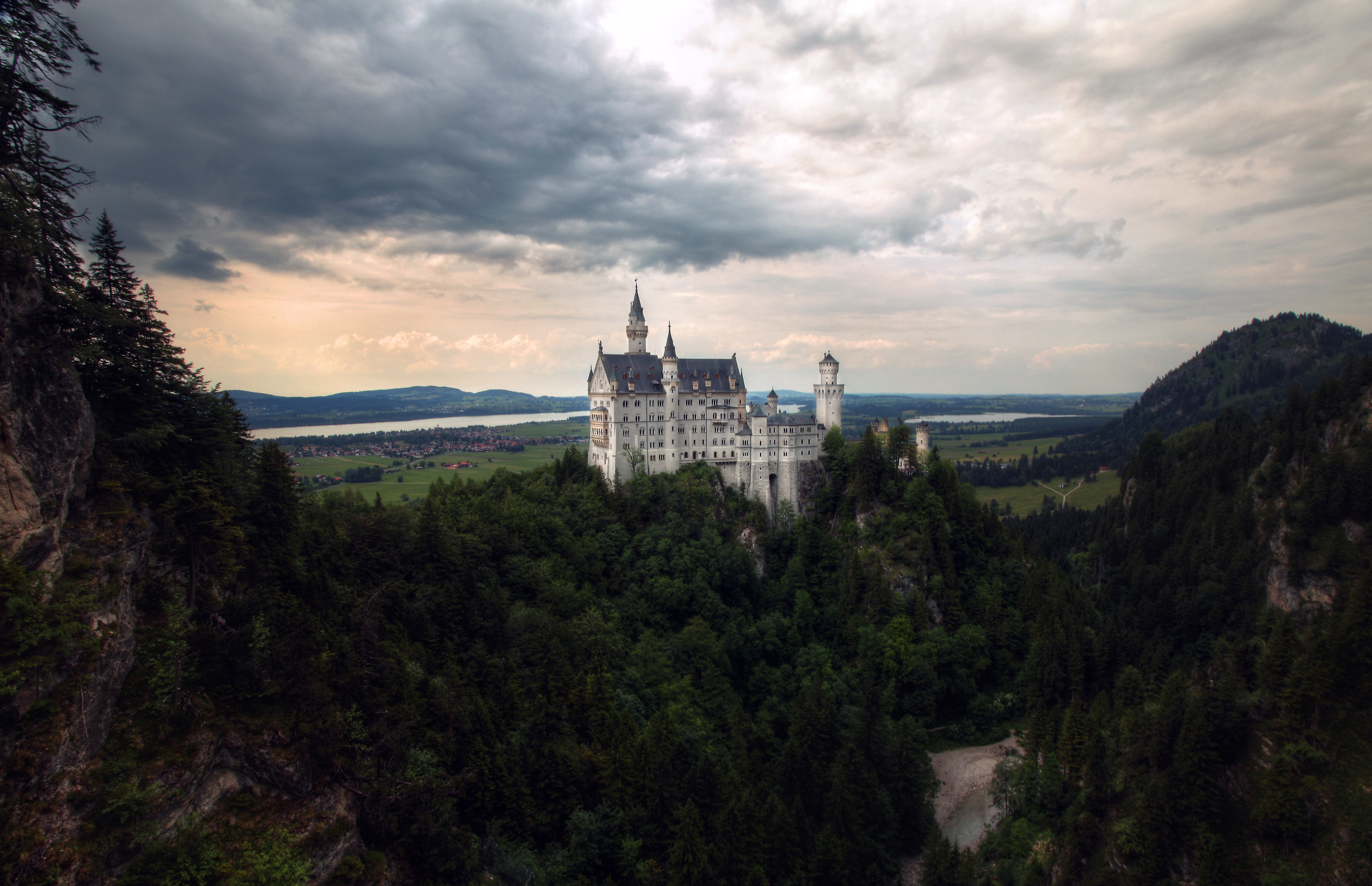 man made, neuschwanstein castle, bavaria, cloud, germany, landscape, castles