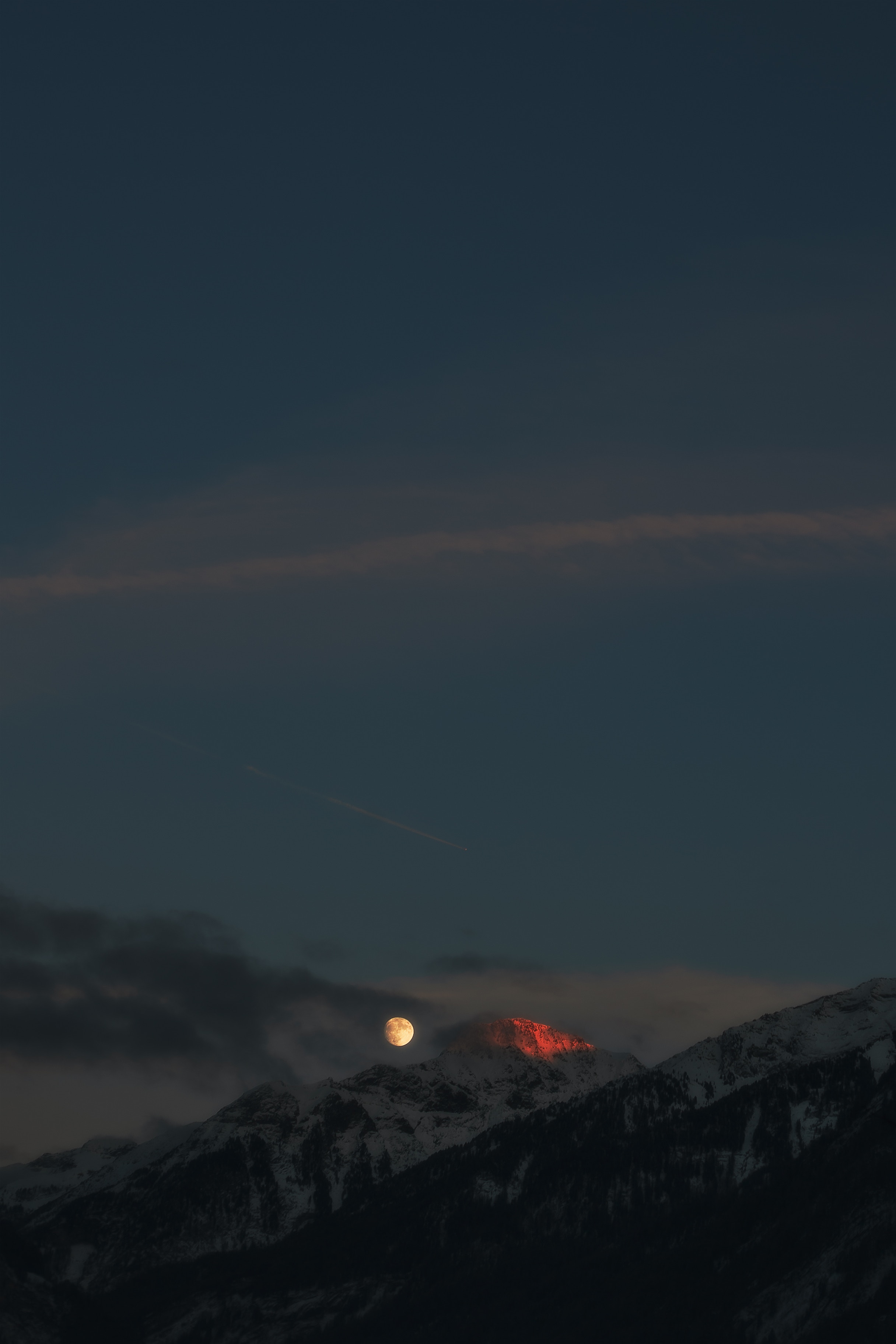 Download mobile wallpaper Vertex, Top, Mountains, Nature, Night, Moon, Full Moon for free.