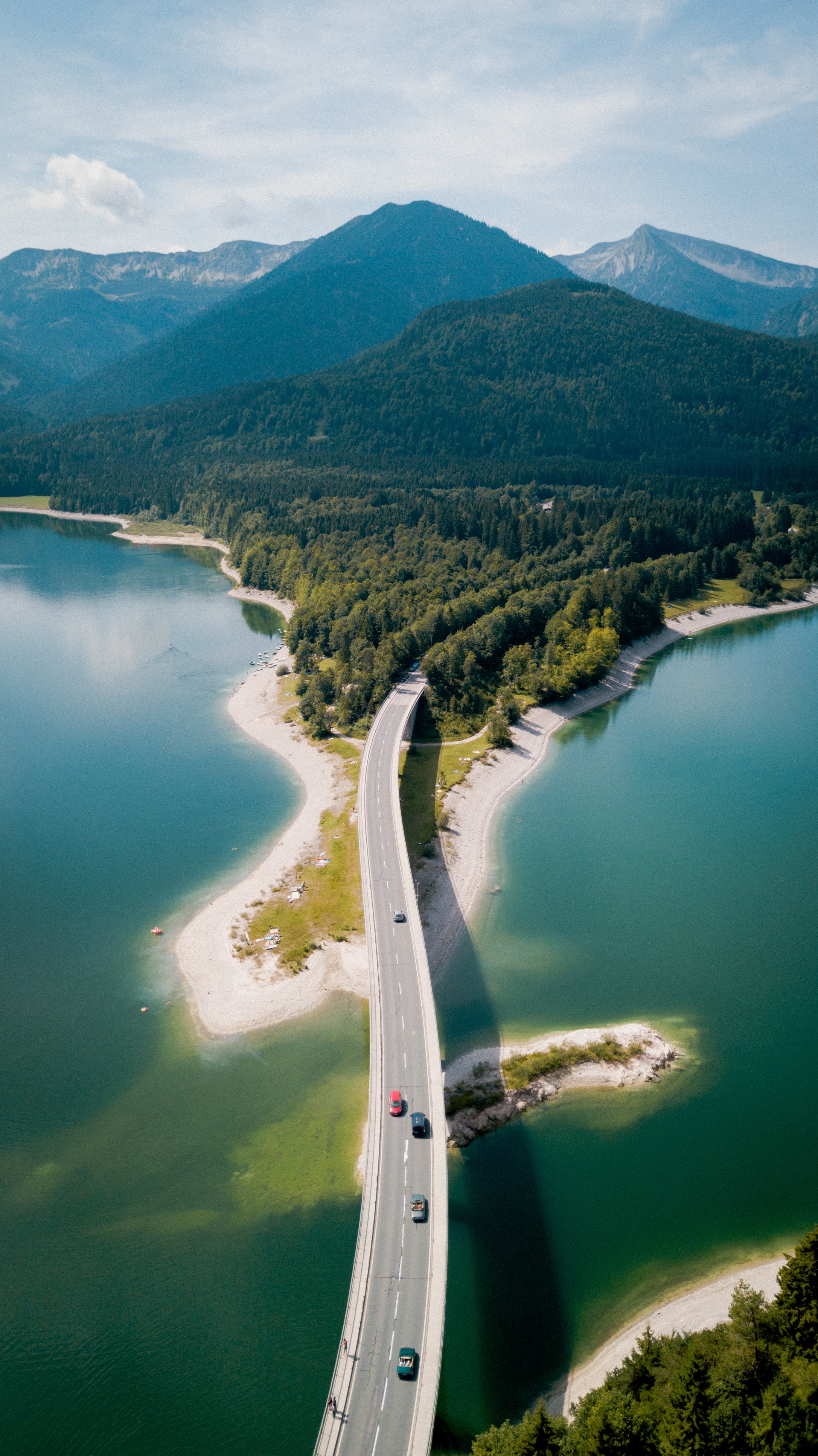 bridge, rivers, mountains, nature, view from above, forest phone wallpaper