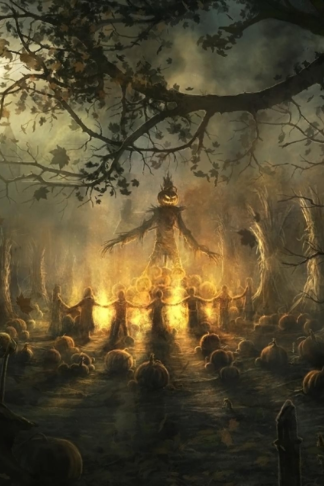 dark, halloween, holiday, pumpkin, scarecrow, occult Smartphone Background