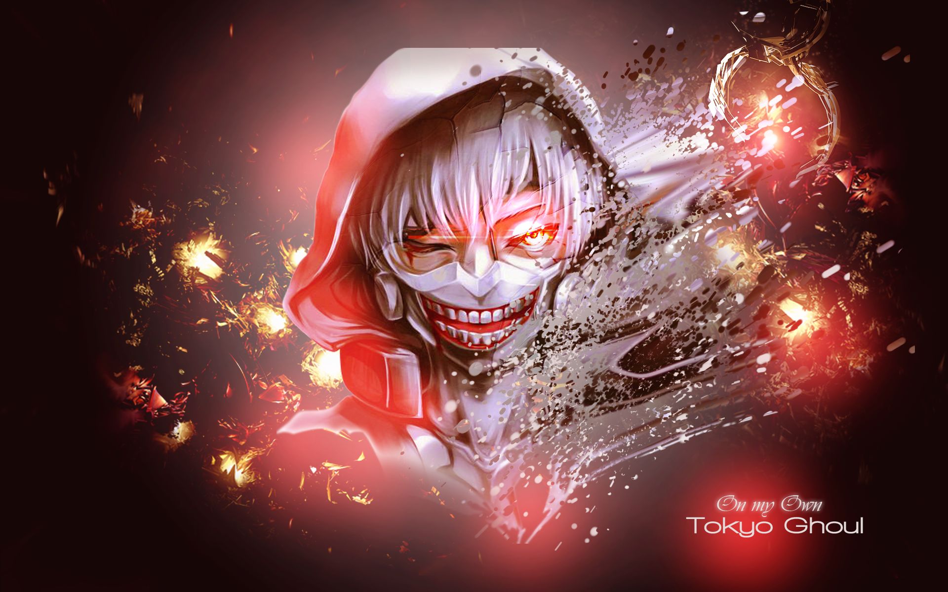Mobile wallpaper hood, anime, tokyo ghoul, ken kaneki, mask, red eyes, teeth