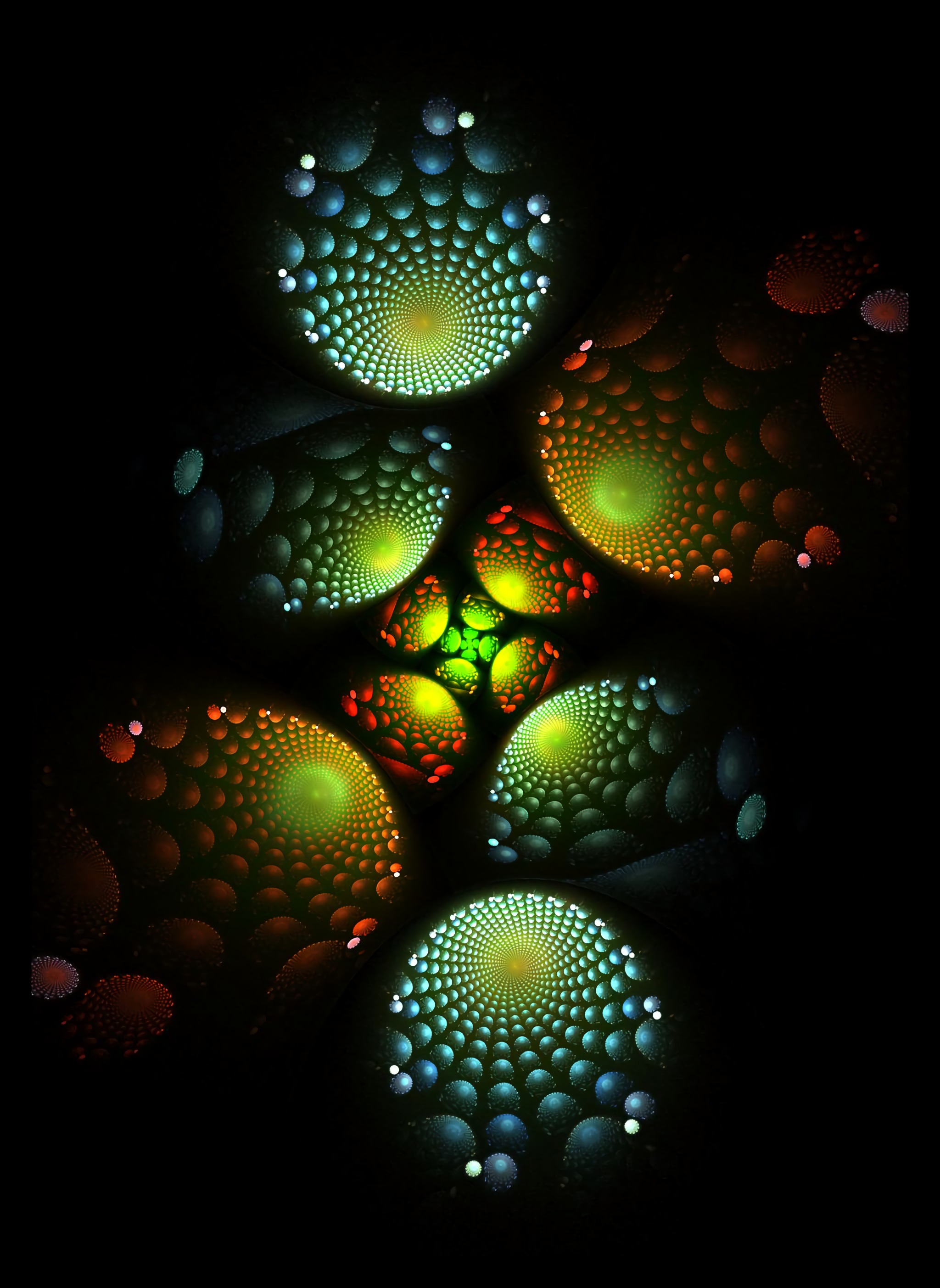 android abstract, fractal, dark, spirals, glow, spiral
