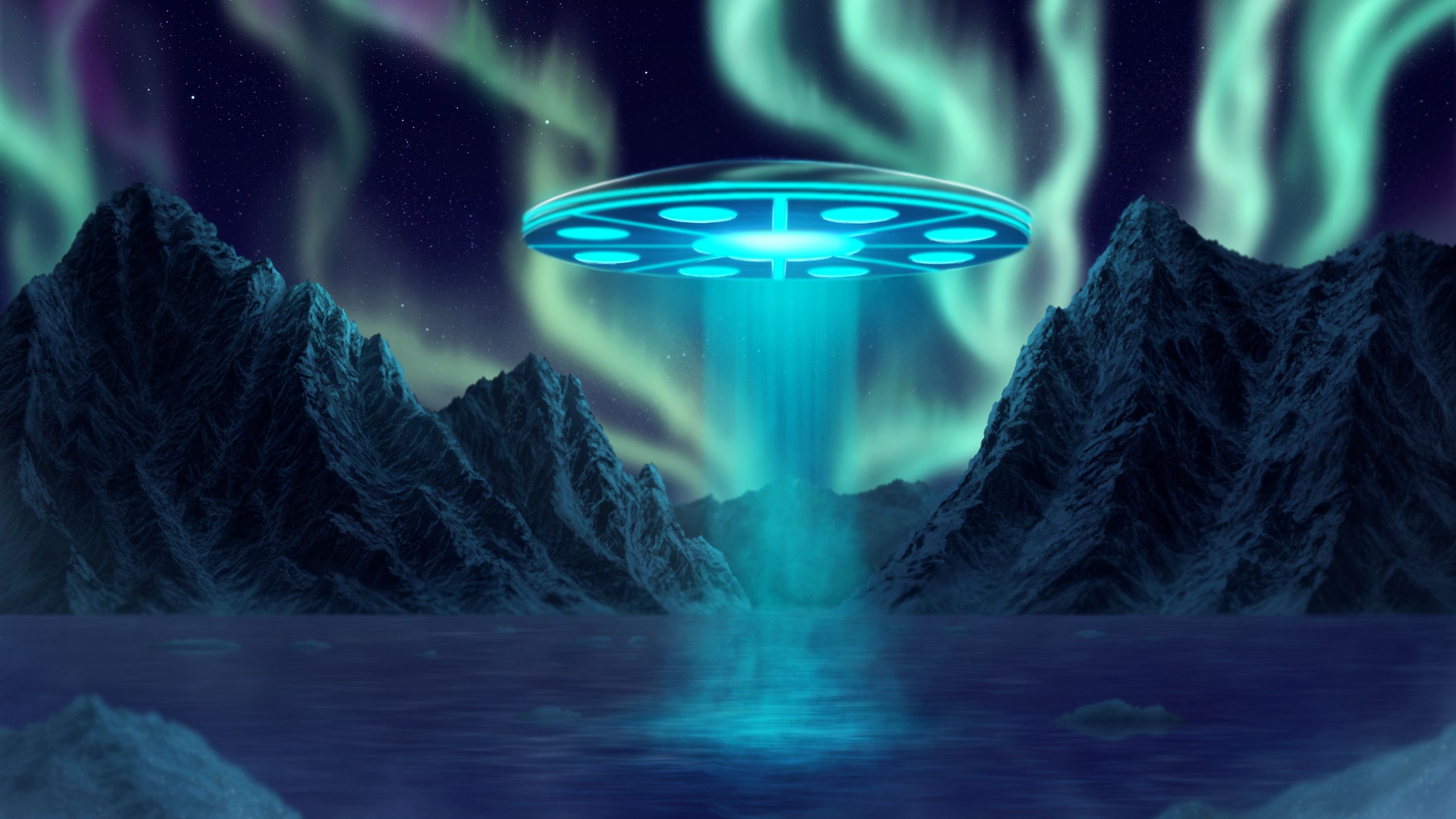 ufo, sci fi, arctic, aurora borealis, mountain download HD wallpaper