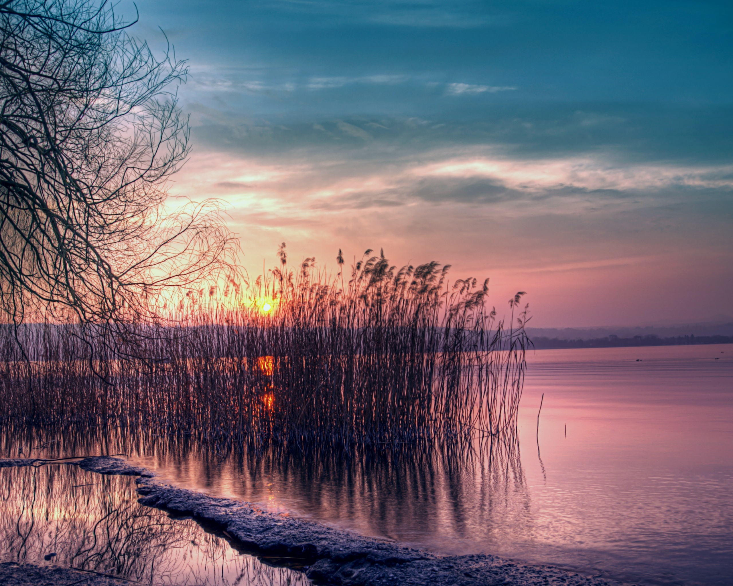 Download mobile wallpaper Sunset, Lakes, Landscape for free.