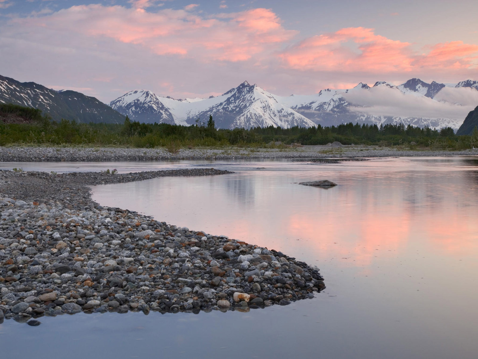 alaska, earth, mountain, alsek river, river, snow, sunset, mountains 4K