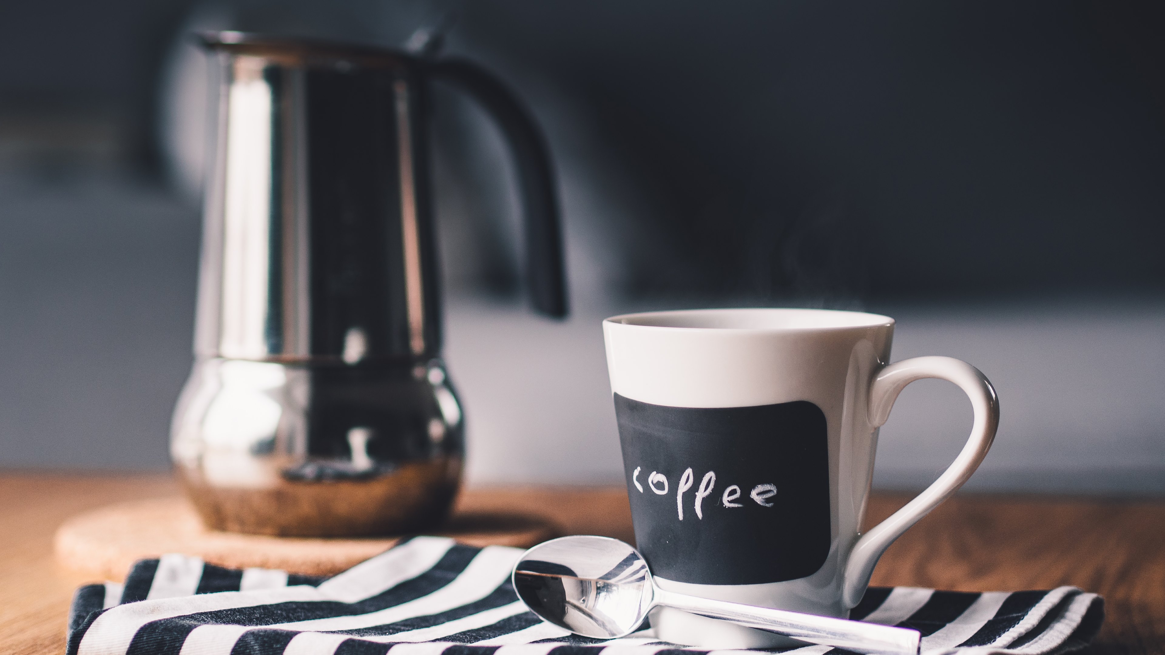 mug, food, coffee, black & white, cup, spoon