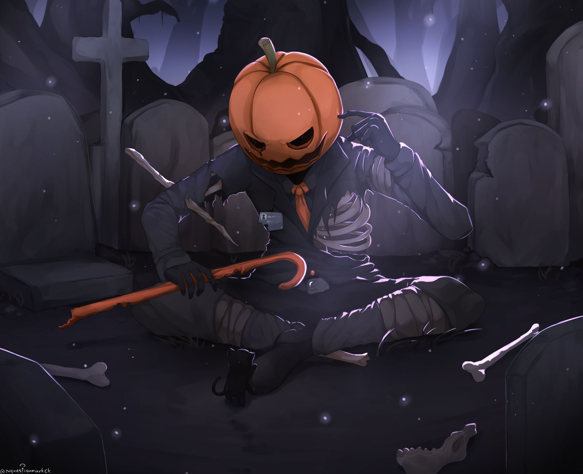 halloween, original, skeleton, anime, bones, pumpkinhead