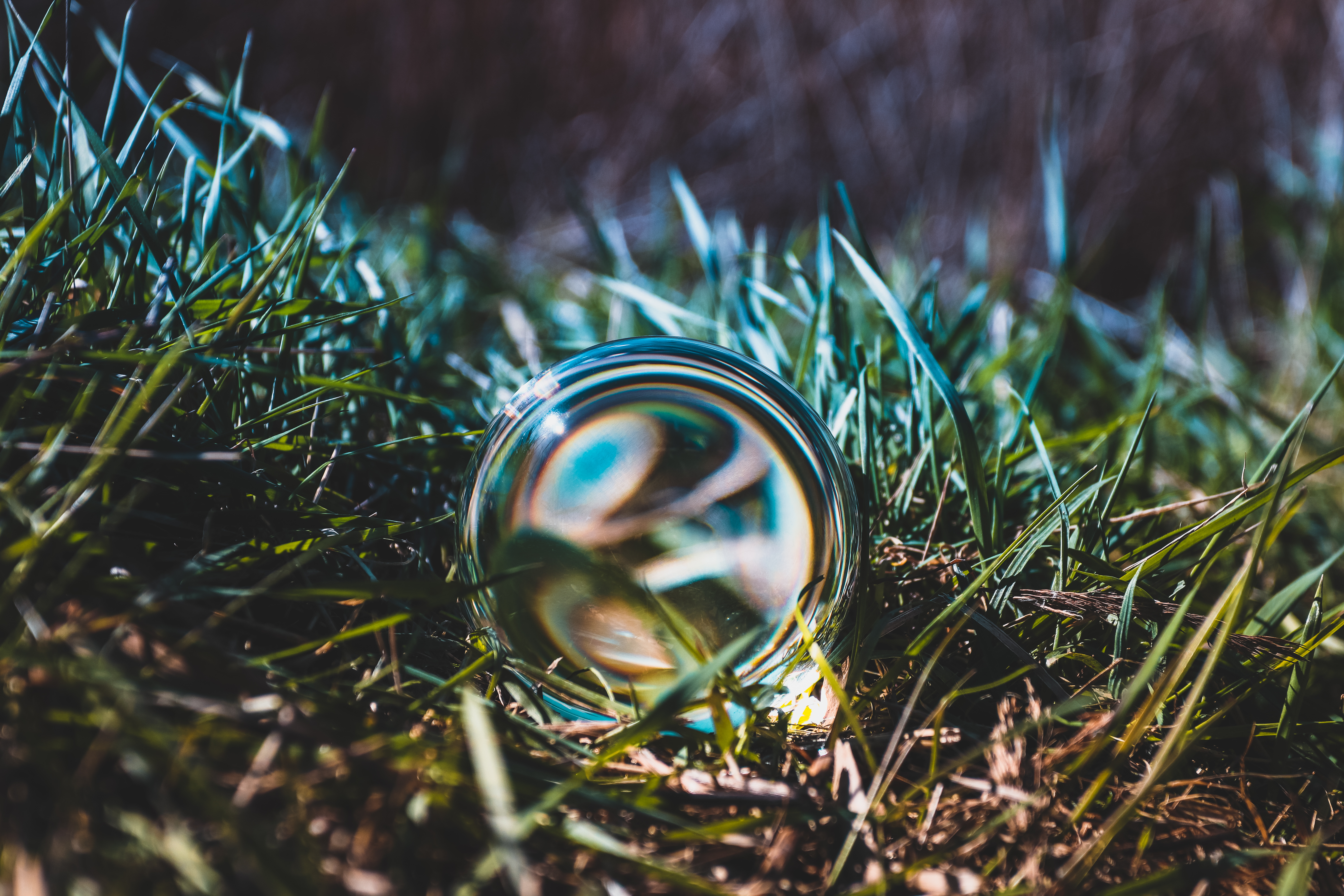Download mobile wallpaper Ball, Close Up, Grass, Macro, Glass for free.