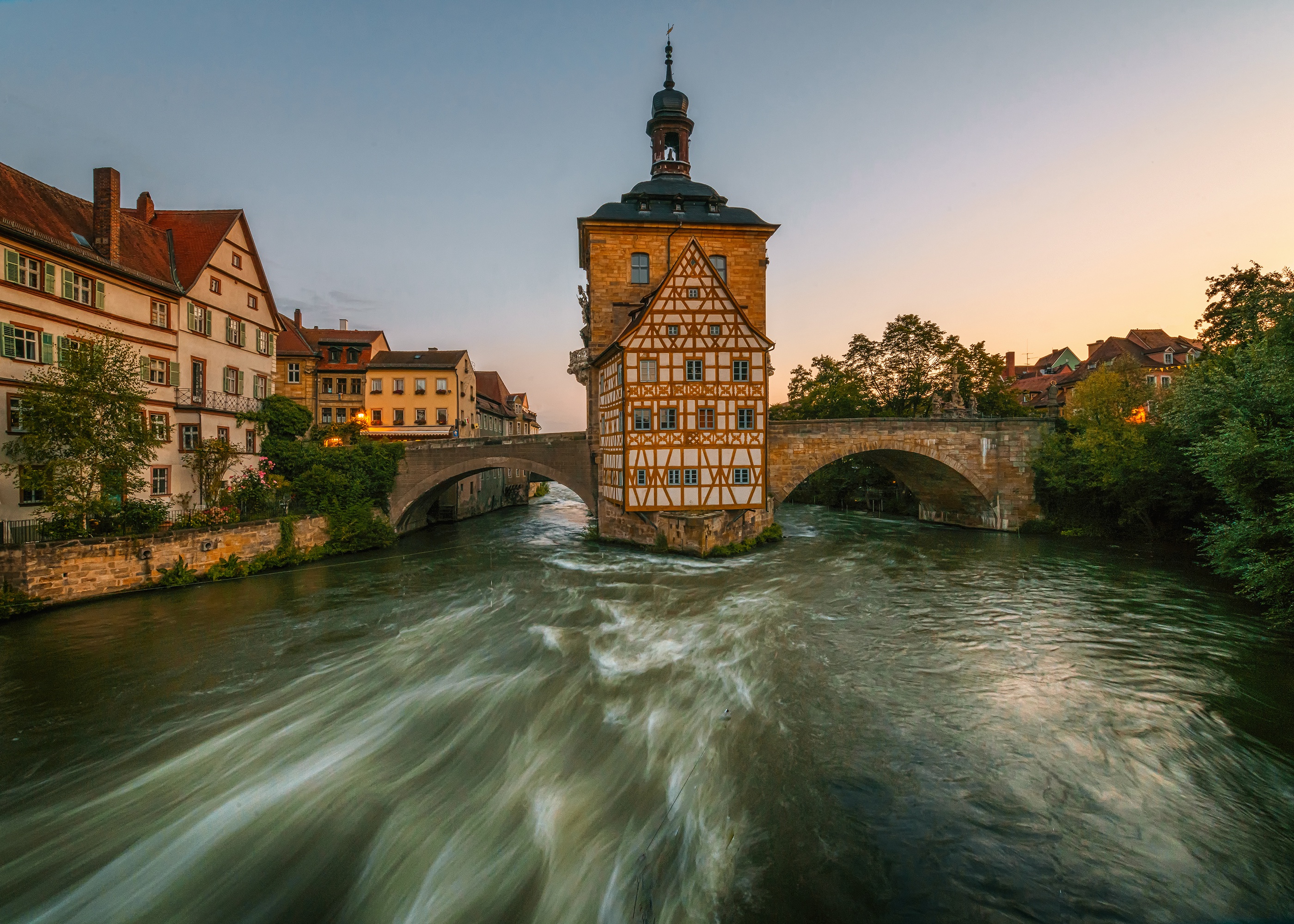 Download mobile wallpaper House, Bridge, River, Germany, Town, Man Made, Towns for free.