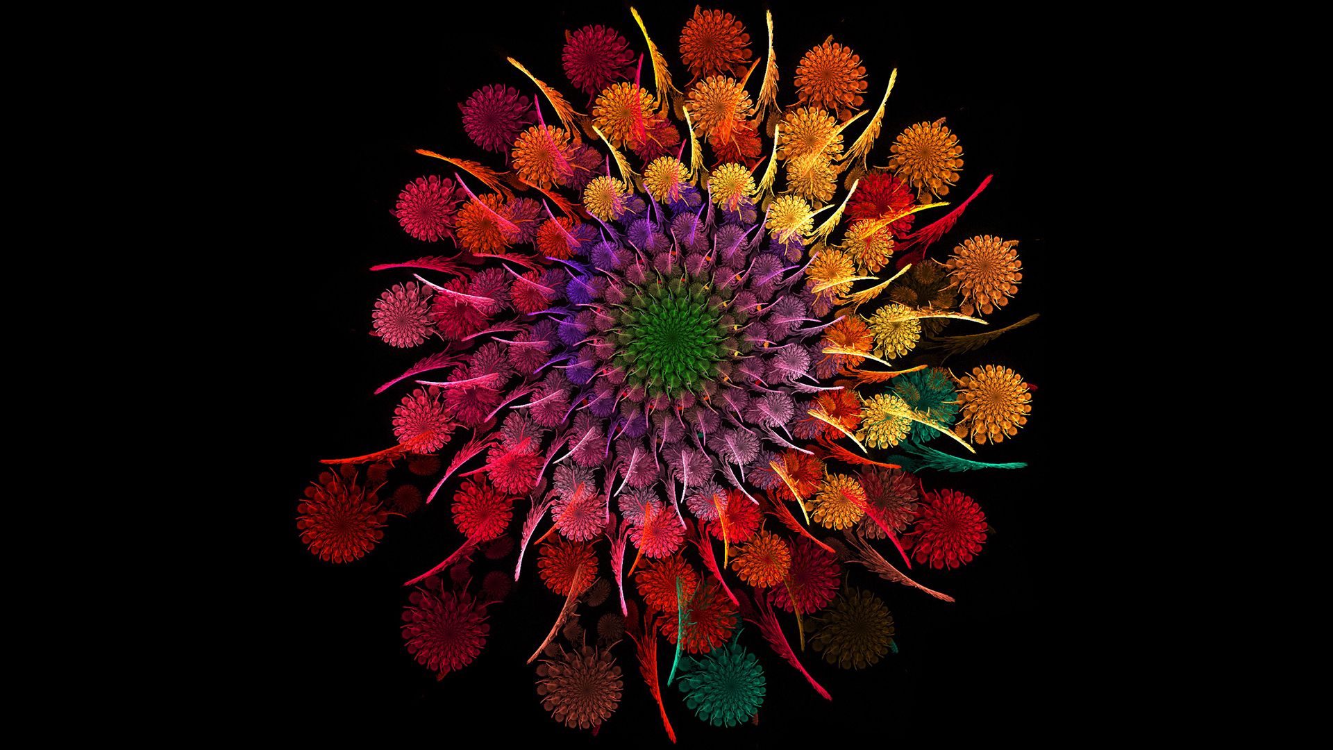 Free download wallpaper Spiral, Iridescent, Rainbow, Flower, Fractal, Abstract on your PC desktop