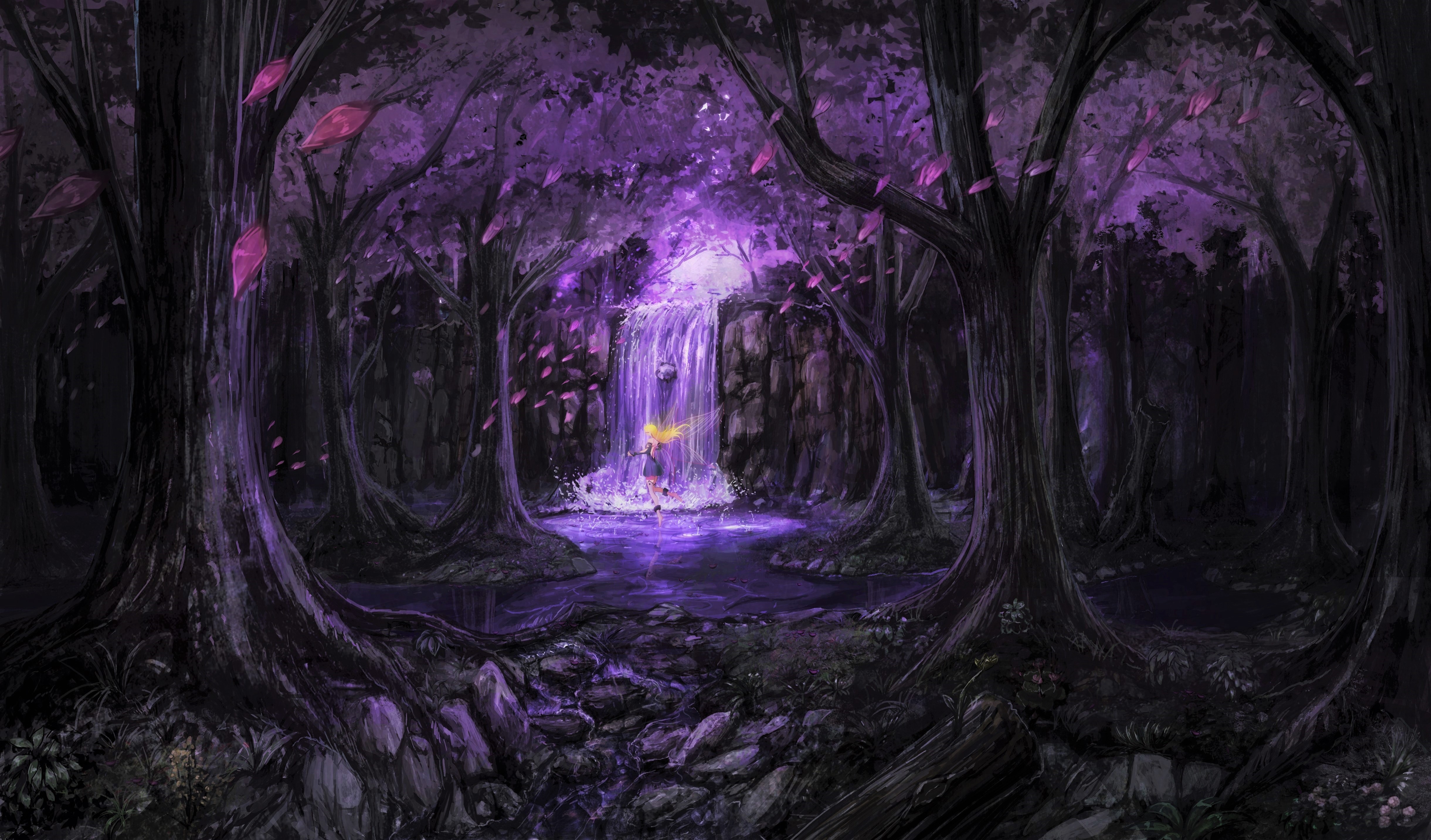 fairy, purple, fantasy, forest, blonde, magical, tree Full HD