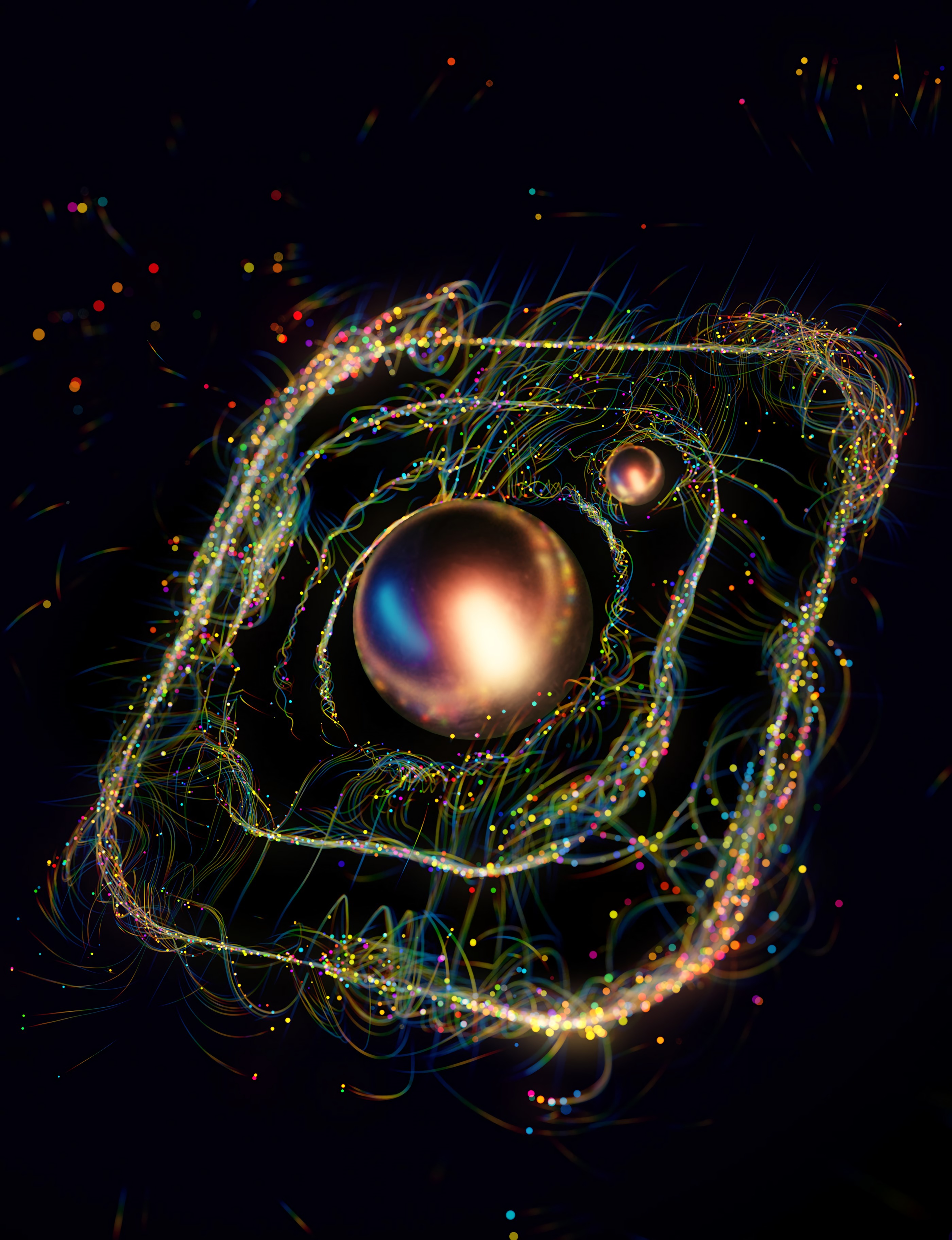 glare, 3d, shine, ball, multicolored, motley, lines, brilliance, threads, thread, pearl cell phone wallpapers