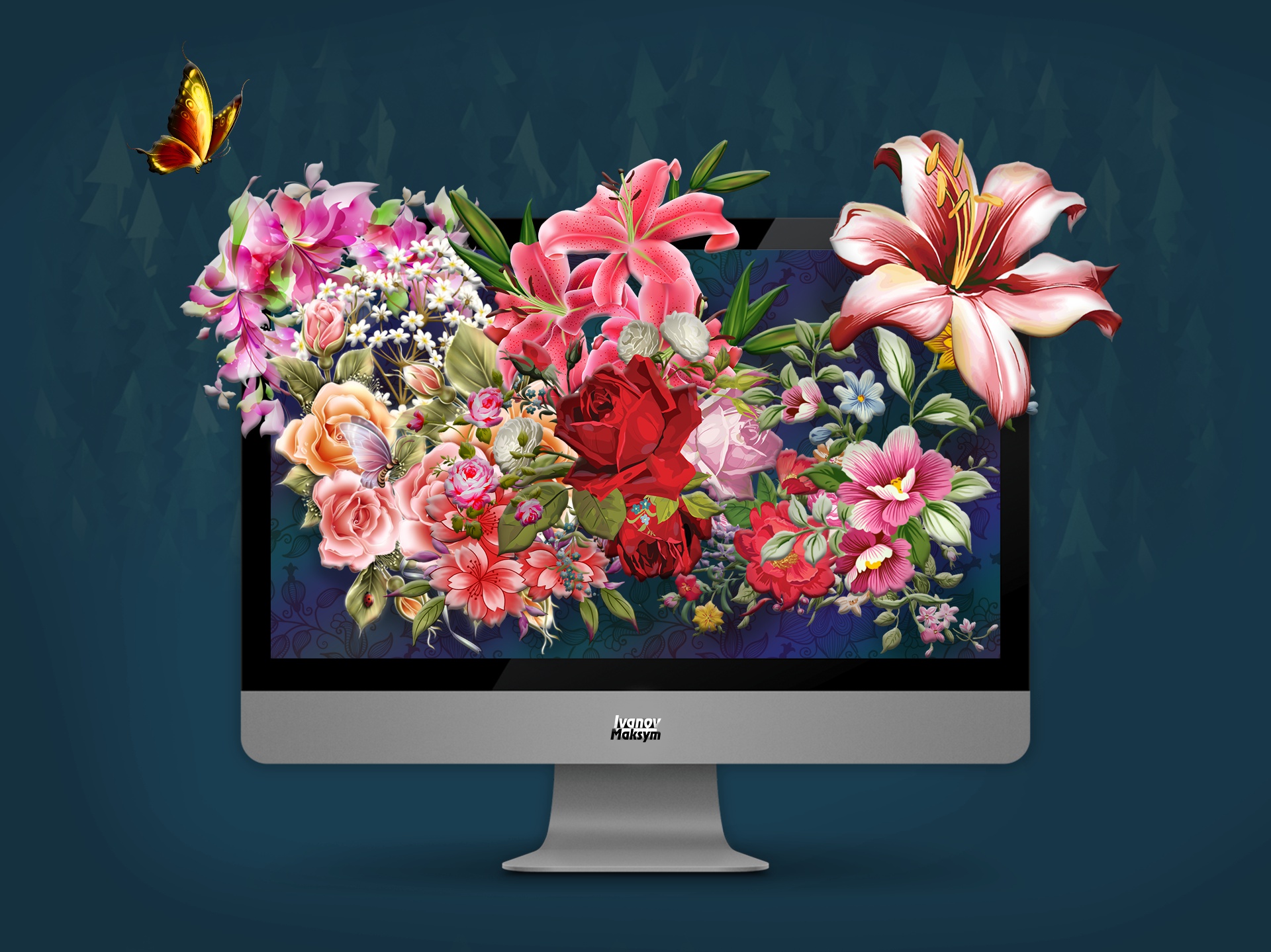 artistic, flower, bouquet, colorful, monitor, flowers