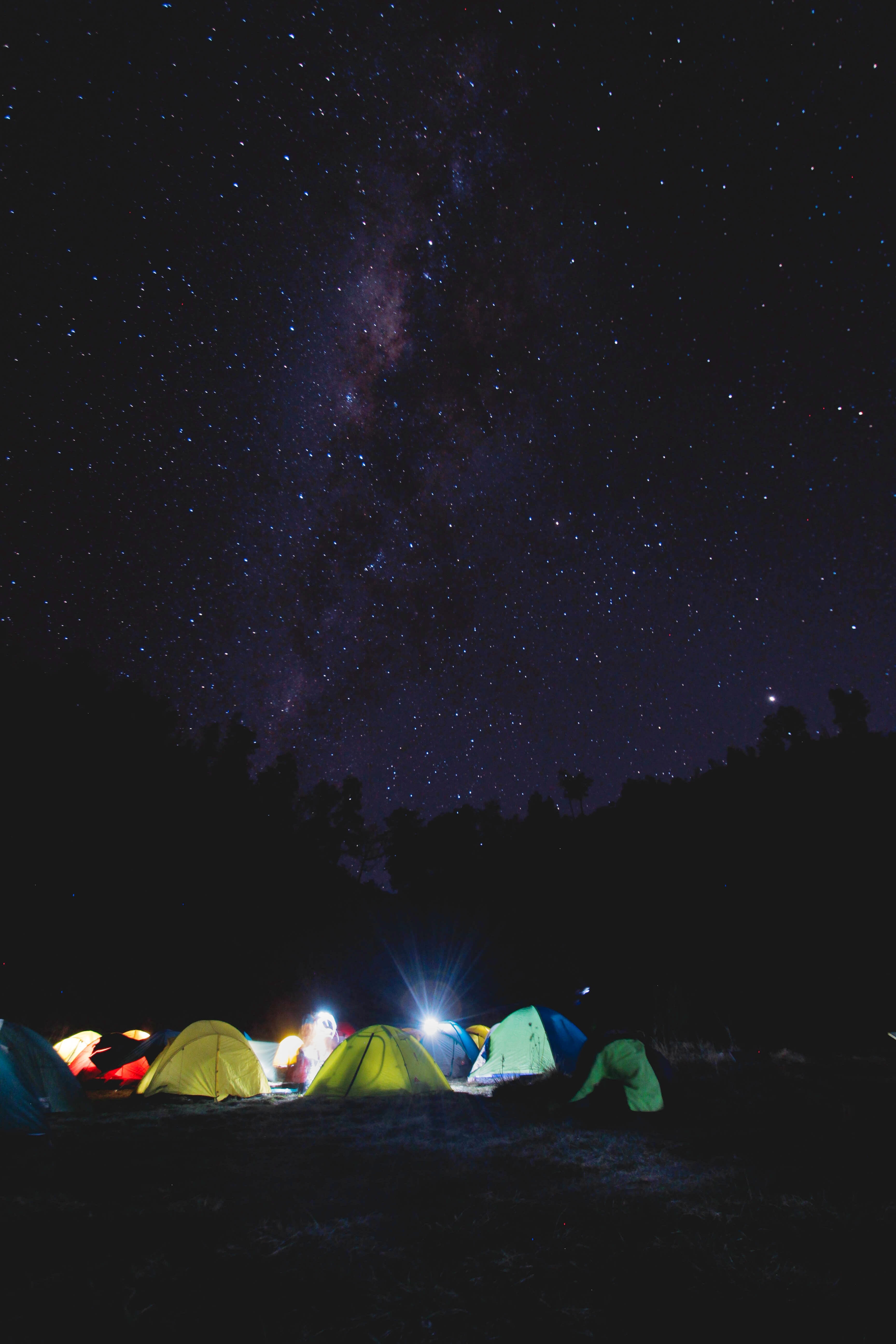 Desktop FHD campsite, nature, night, starry sky, tent, camping, tents