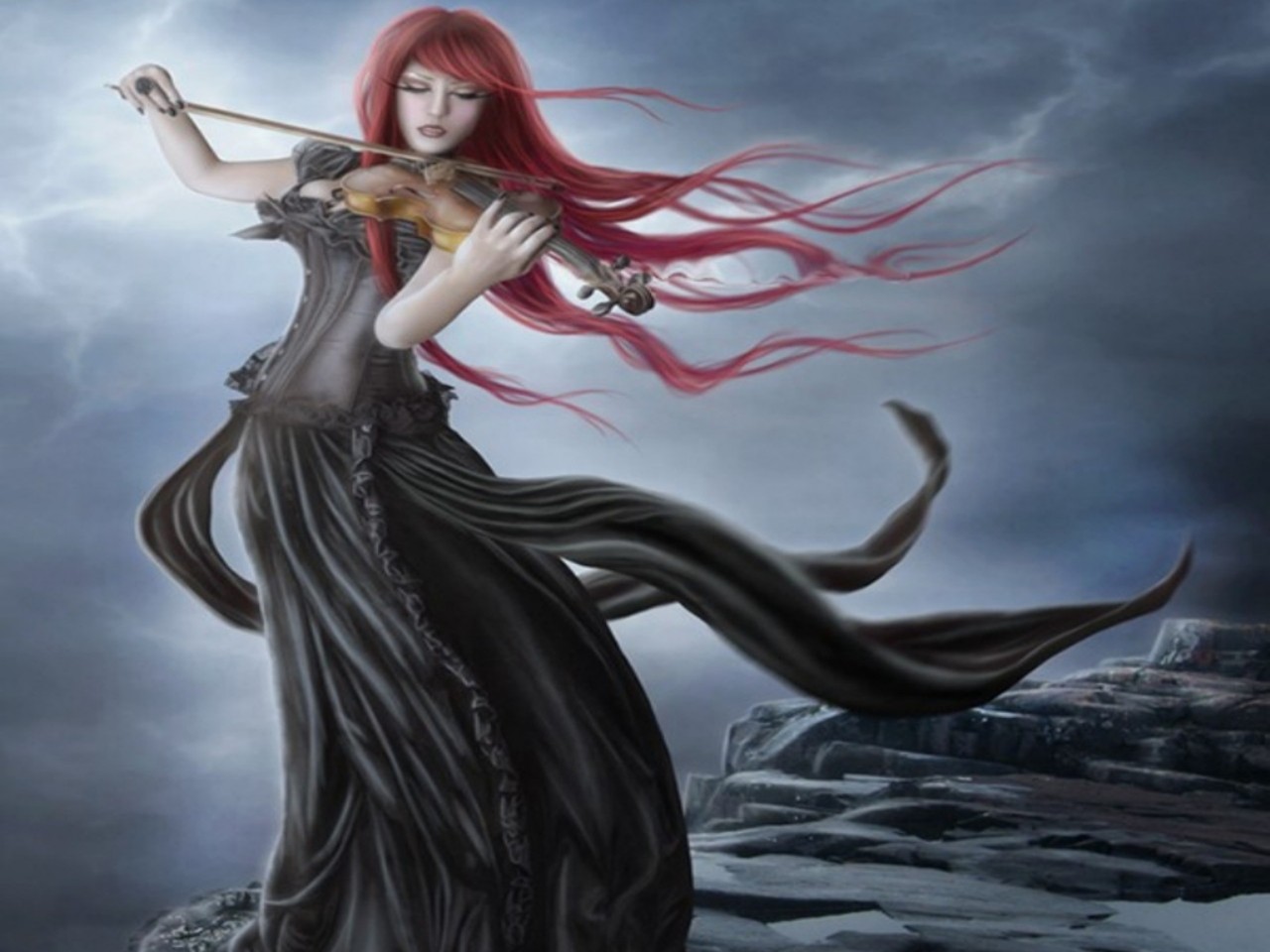 fantasy, women, gothic, violin