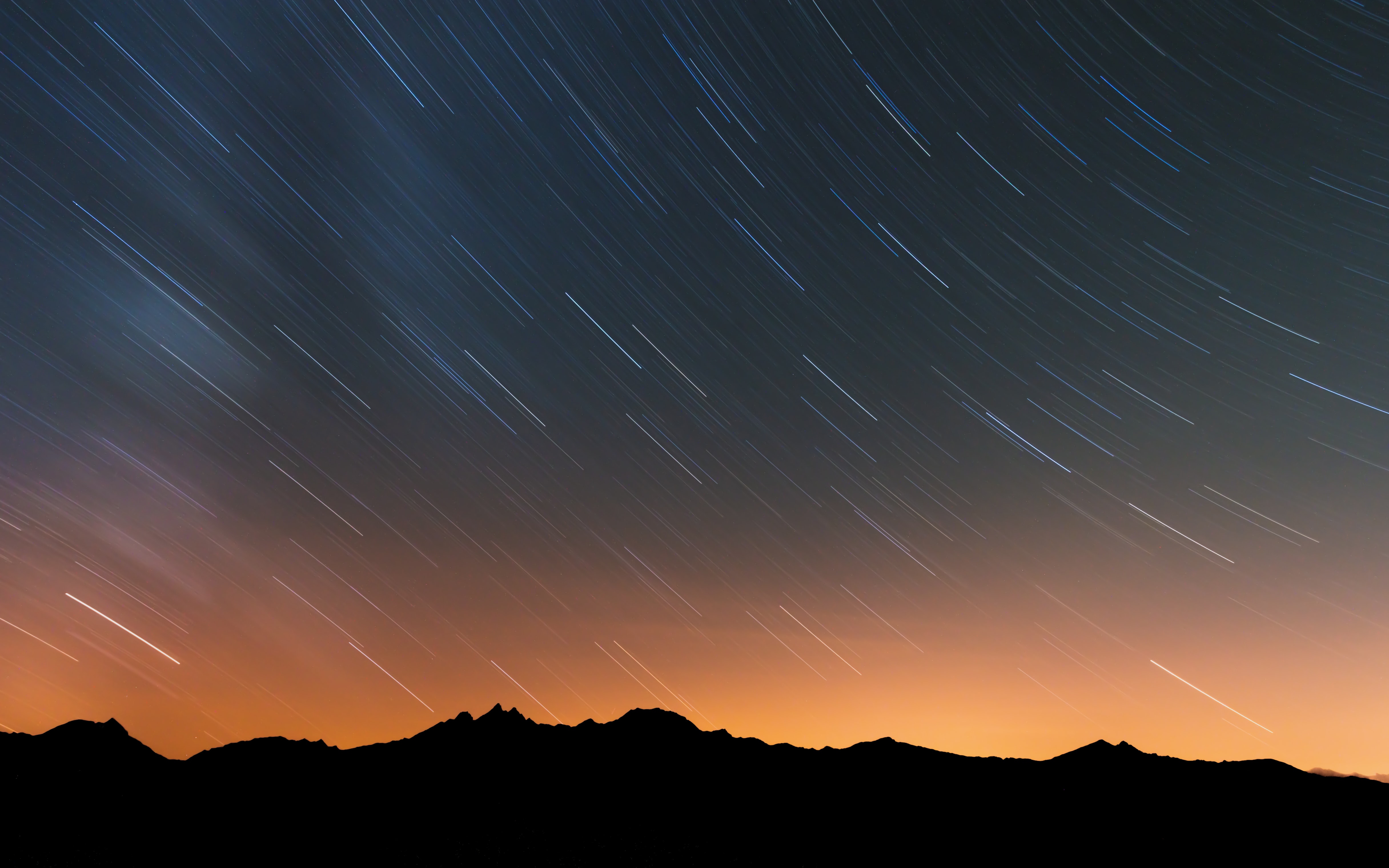 Download mobile wallpaper Outlines, Long Exposure, Starry Sky, Mountains, Night, Dark for free.