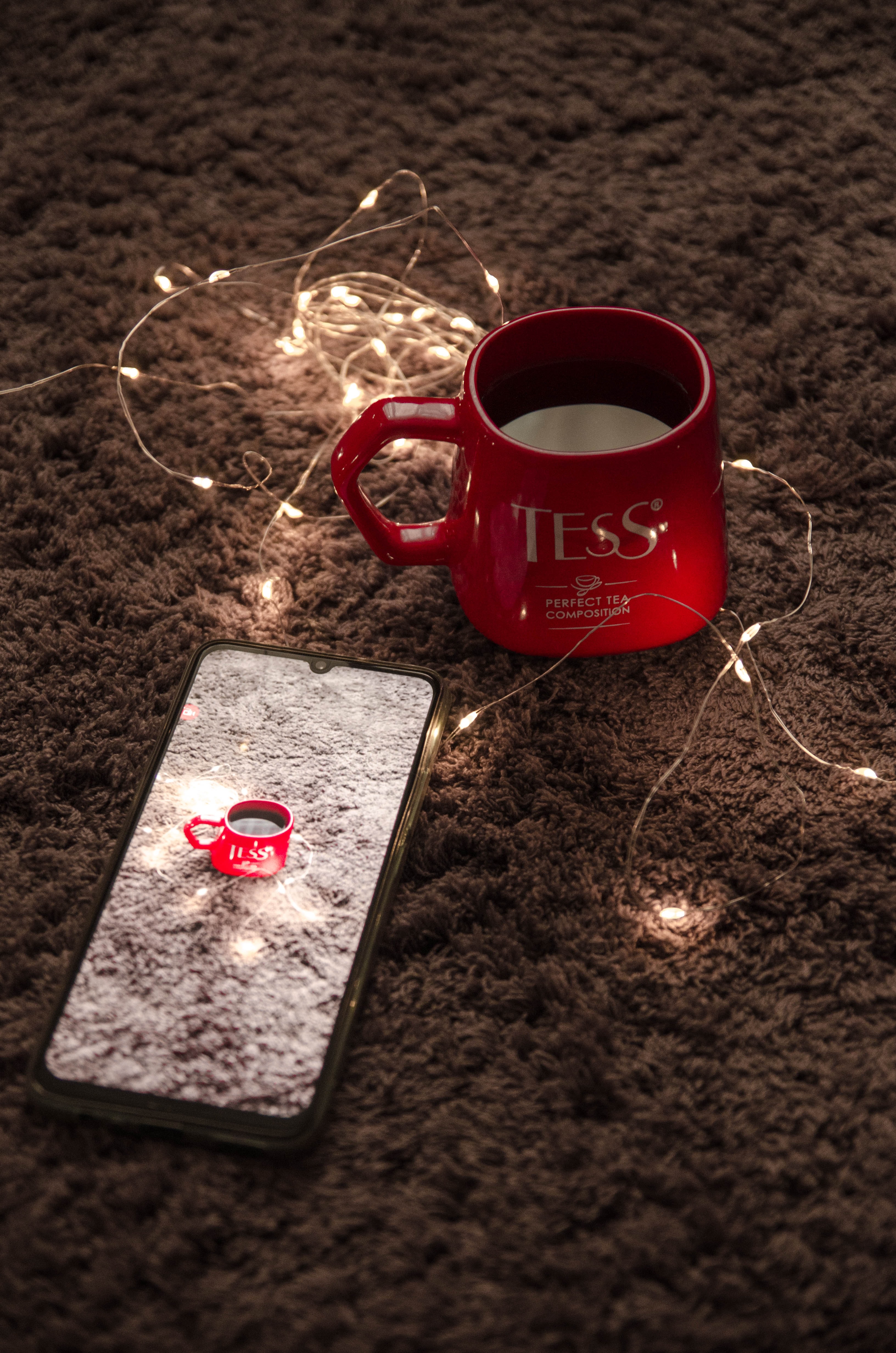 cup, mug, garland, miscellaneous, telephone, miscellanea, red