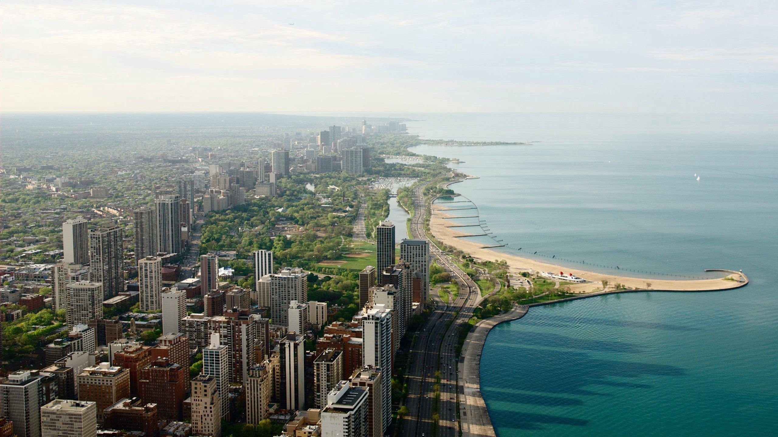 cities, shore, bank, skyscrapers, chicago Desktop home screen Wallpaper