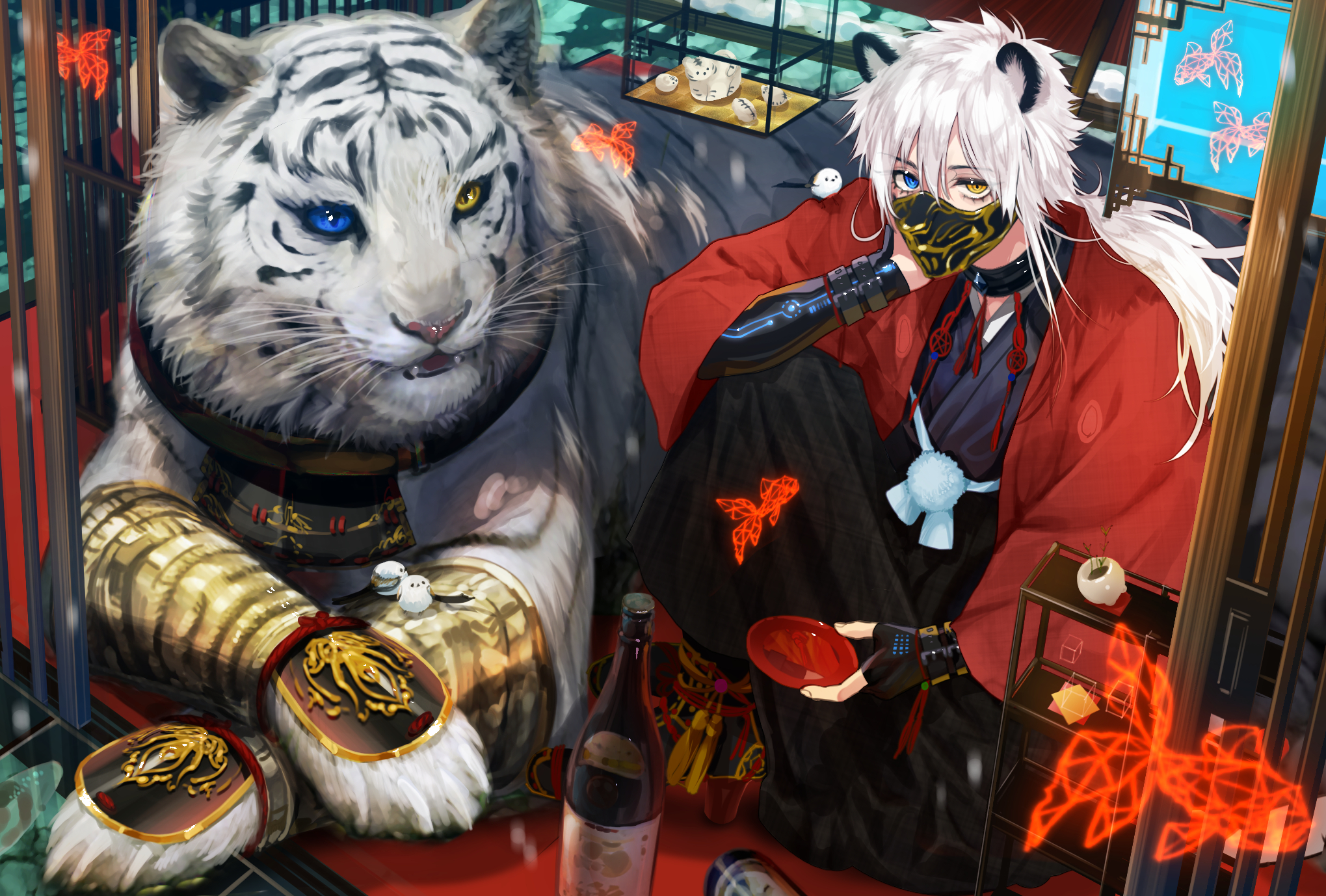 Wallpaper tiger and warrior, anime boy, original desktop wallpaper, hd  image, picture, background, d8f014 | wallpapersmug