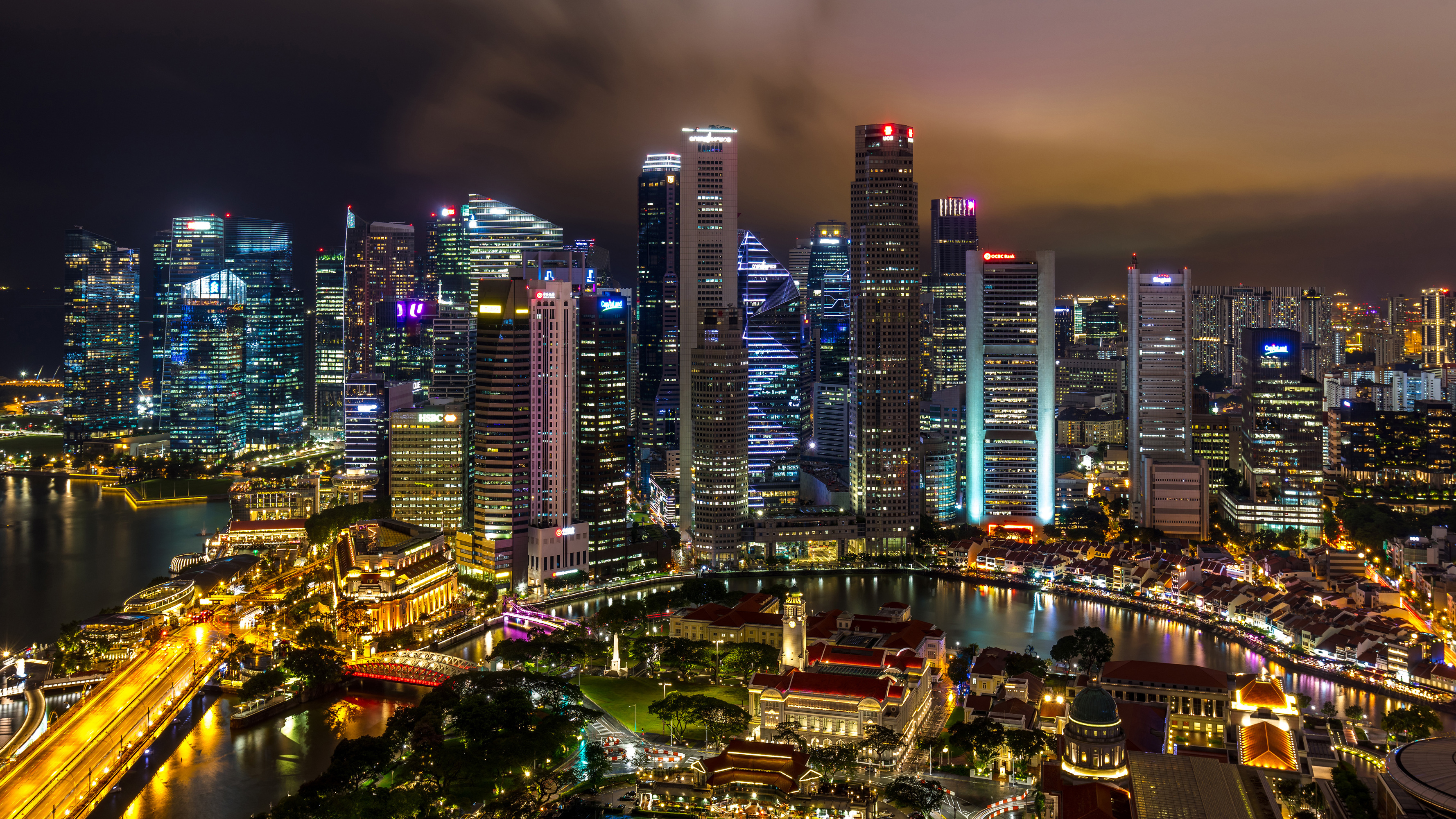 Мегаполис Сингапур ночью