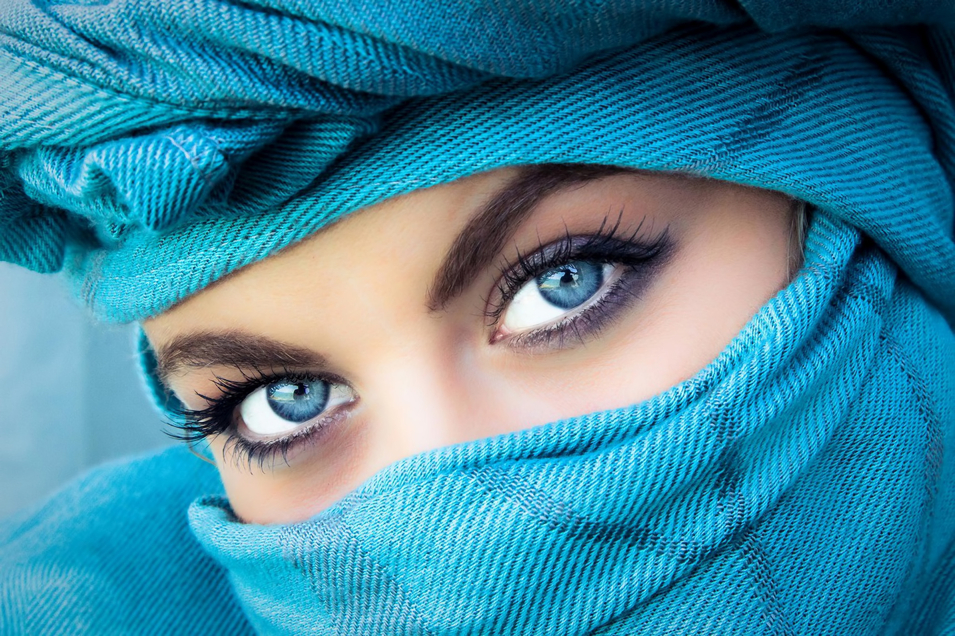 eye, women, blue eyes, scarf
