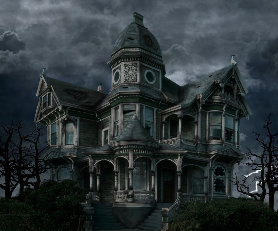 Download mobile wallpaper Halloween, Night, Dark, Holiday, House, Old, Cloud, Haunted House, Victorian for free.
