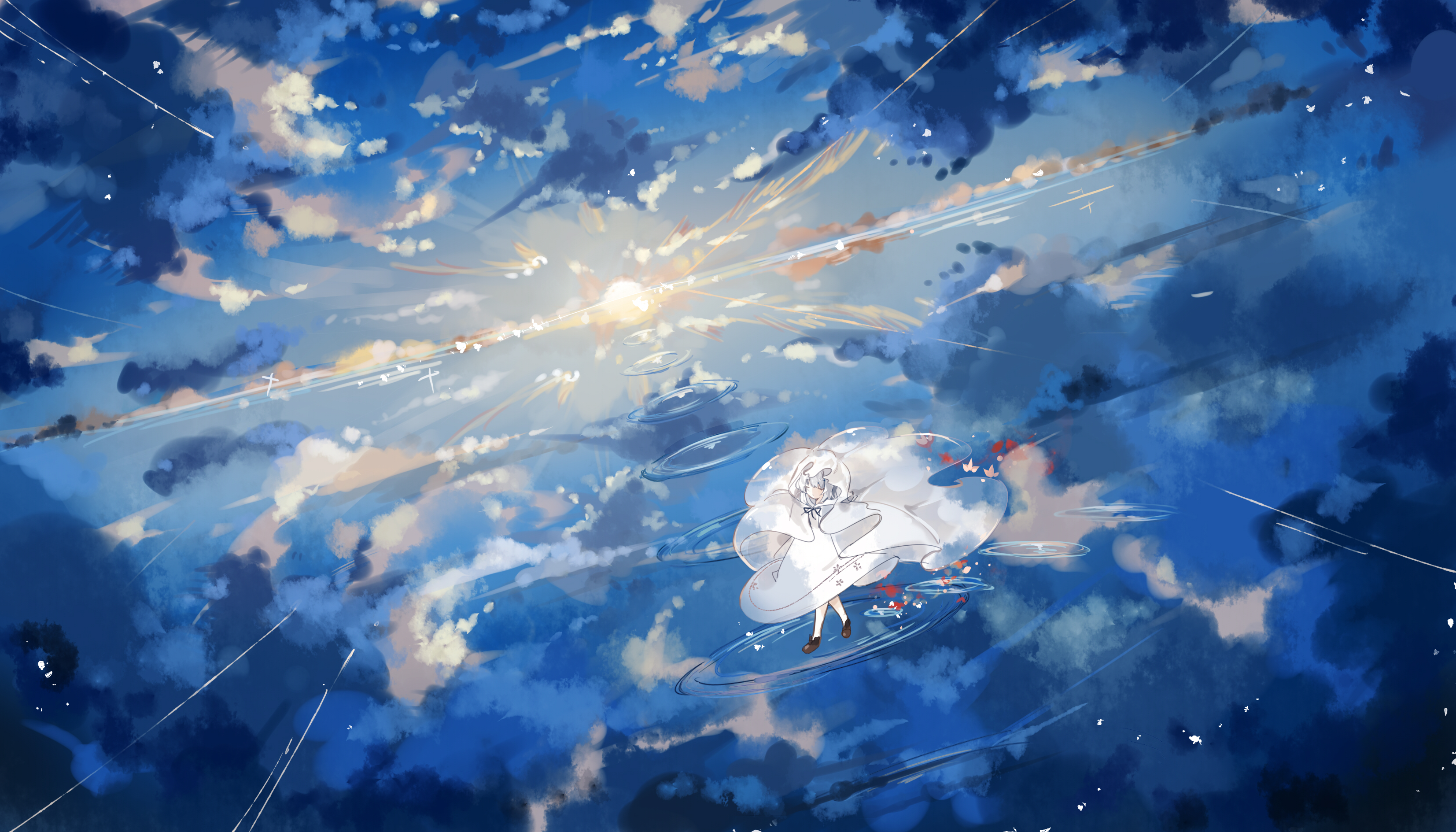 Girl, jump, water, reflection, clouds, anime, art, HD phone wallpaper |  Peakpx