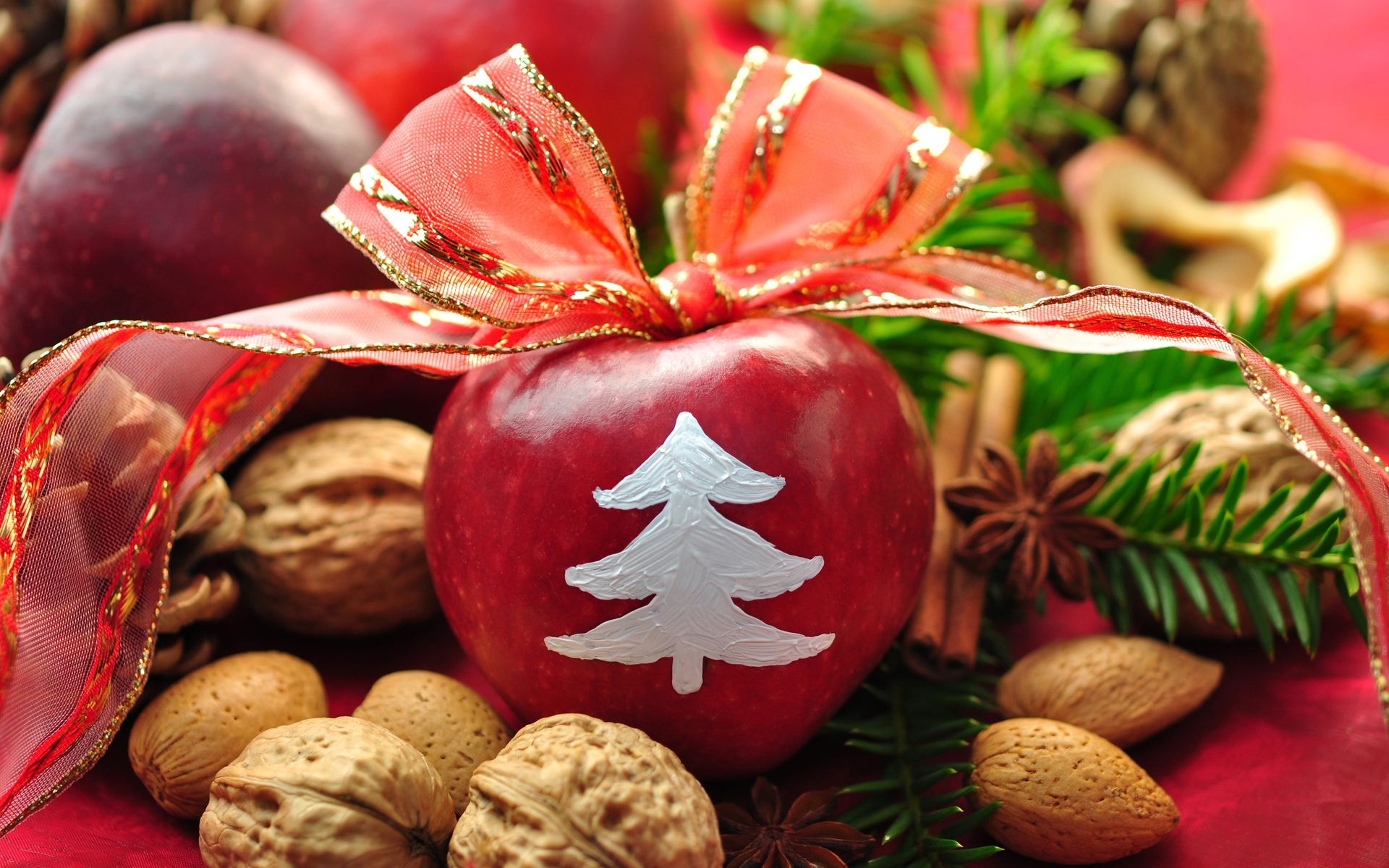HD wallpaper holiday, christmas, apple, nut