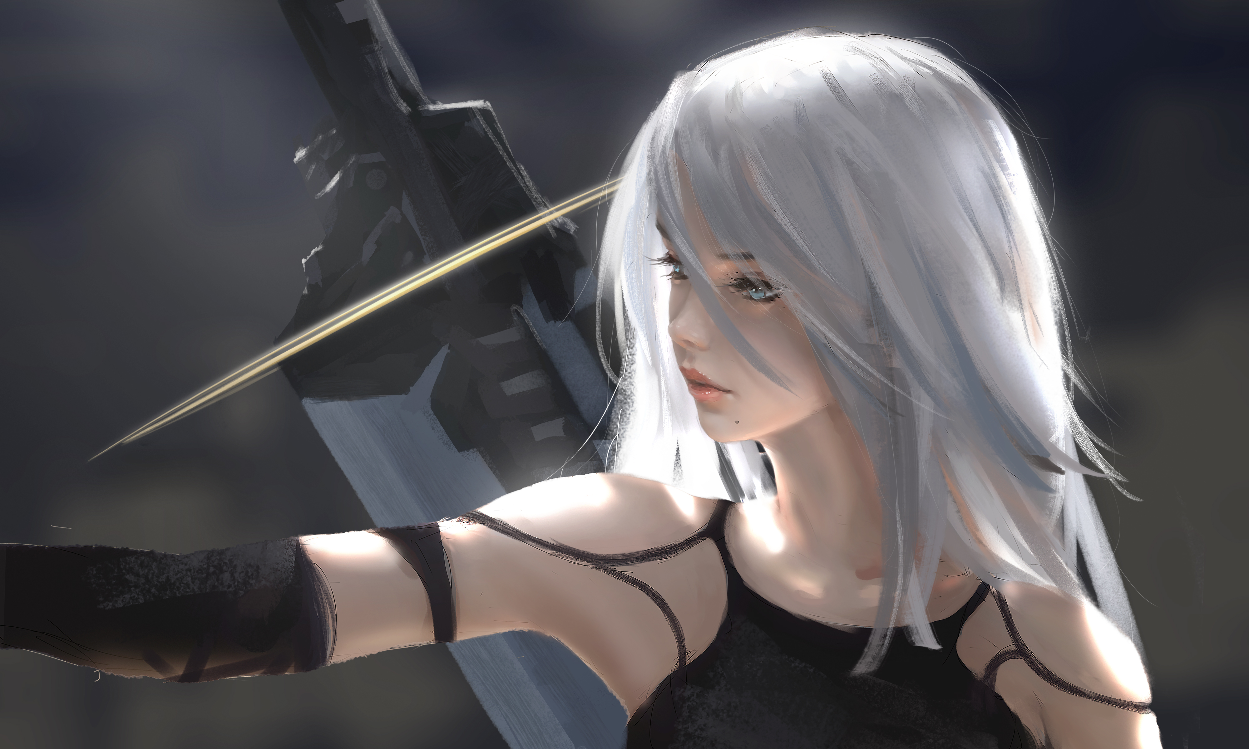 nier: automata, video game, sword, white hair, yorha type a no 2 4K