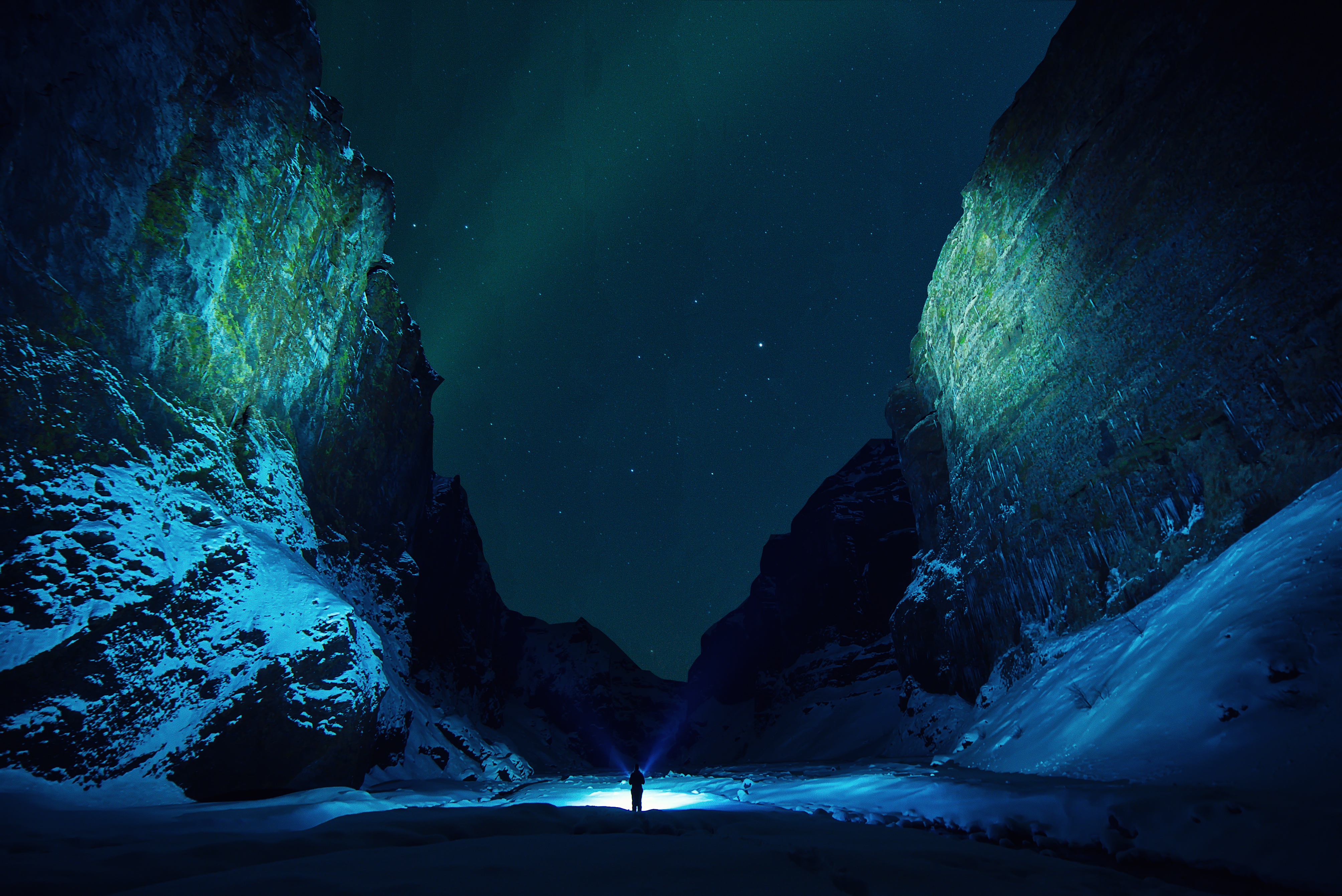 nature, mountains, ice, night, snow, starry sky, ice floes