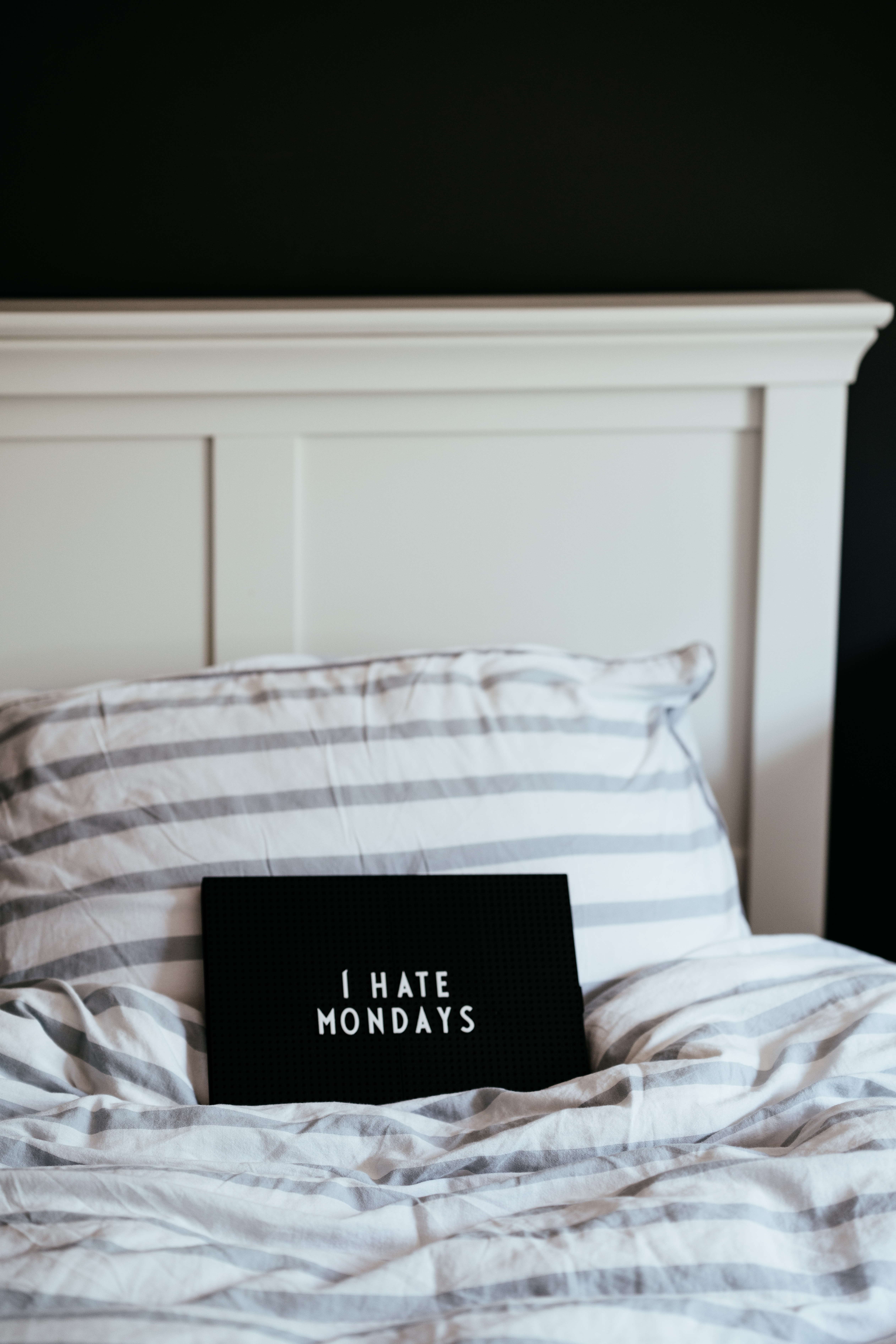 nameplate, words, inscription, plate, bed, hatred, monday