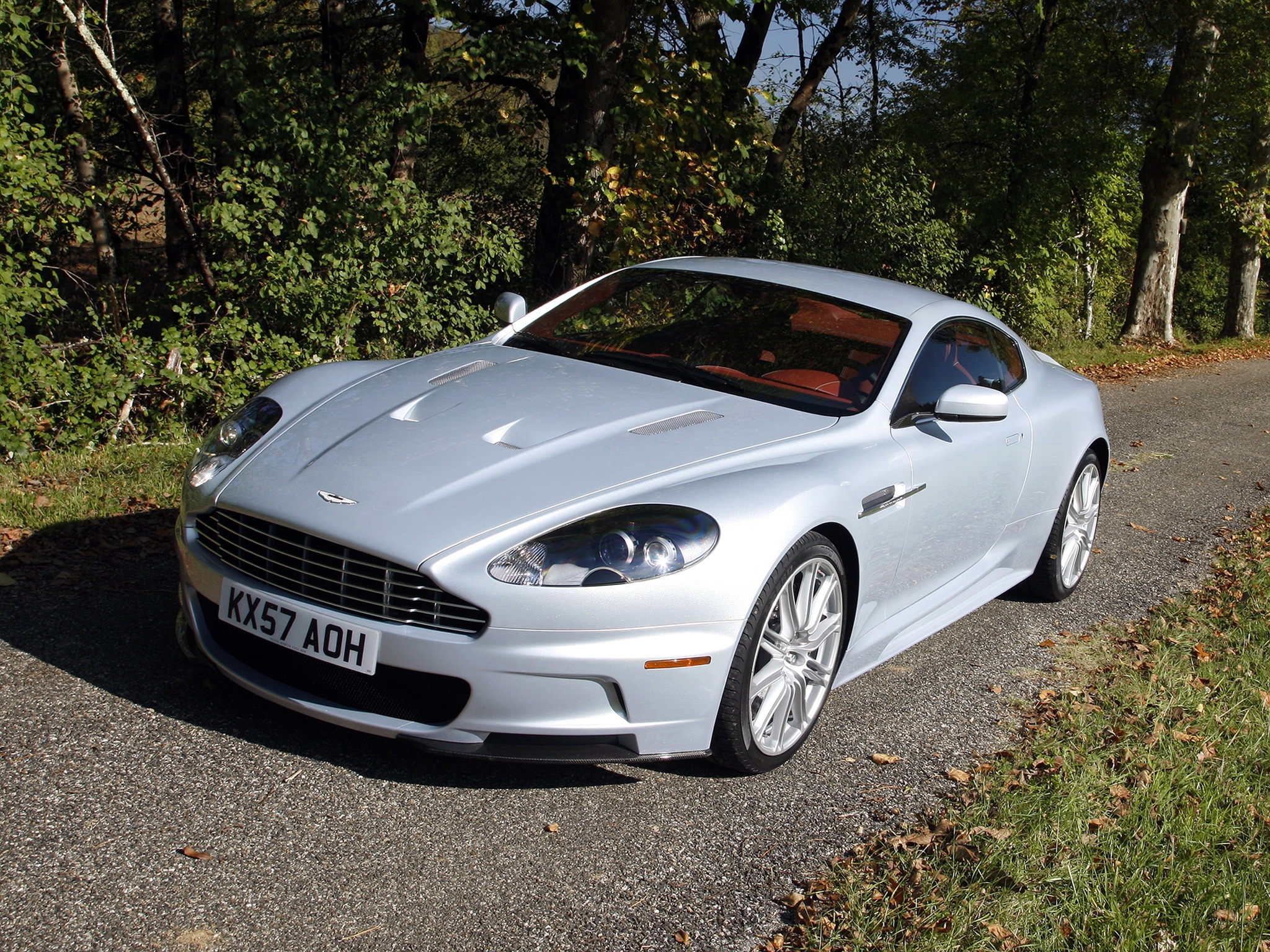 New Lock Screen Wallpapers trees, grass, aston martin, cars, white, front view, 2008, aston martin dbs