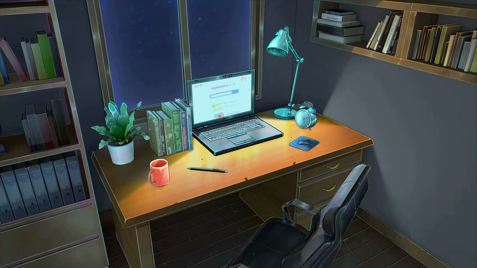 Комната с компьютерным столом аниме
