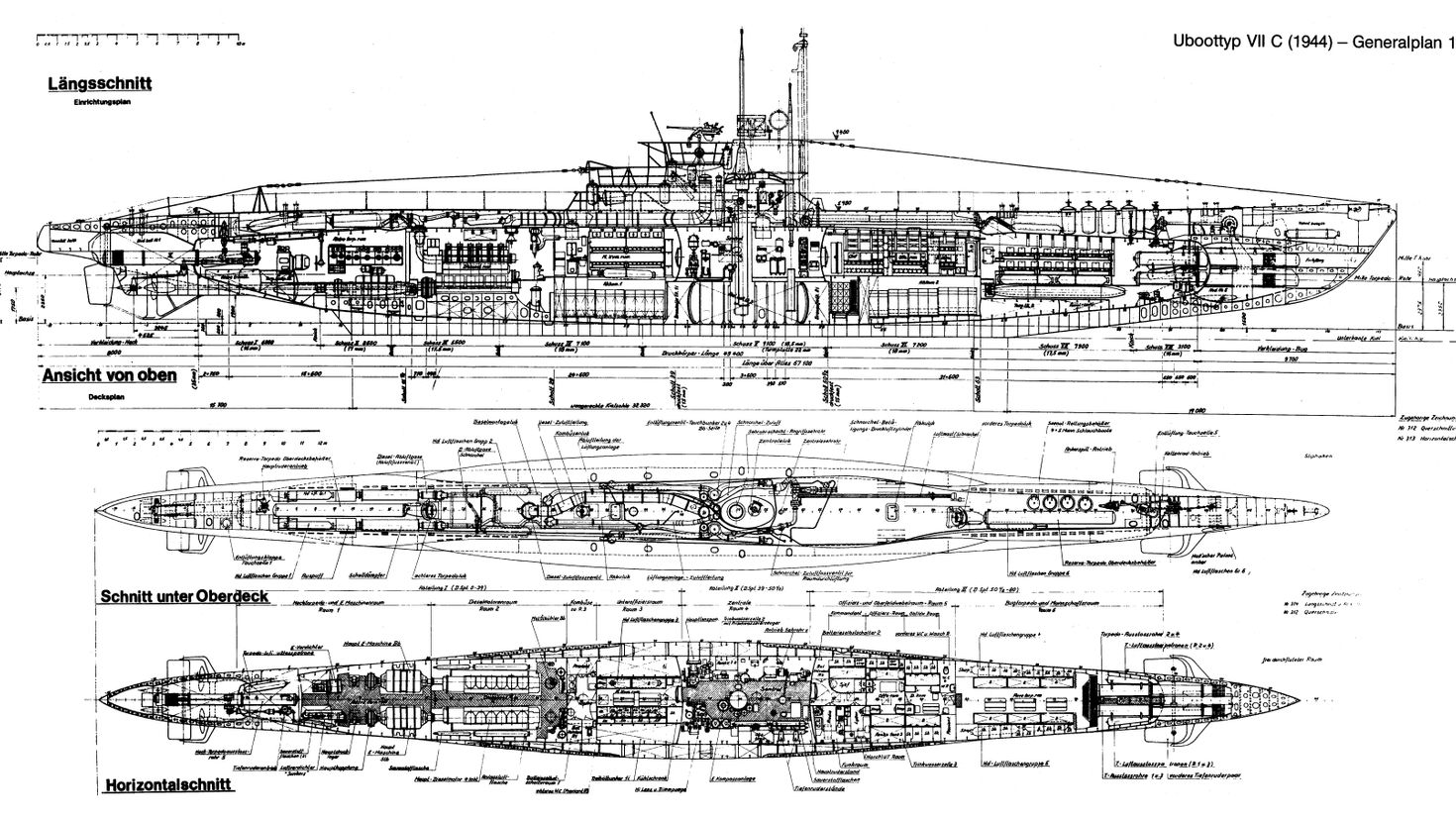 Схема немецкой подводной лодки второй мировой войны