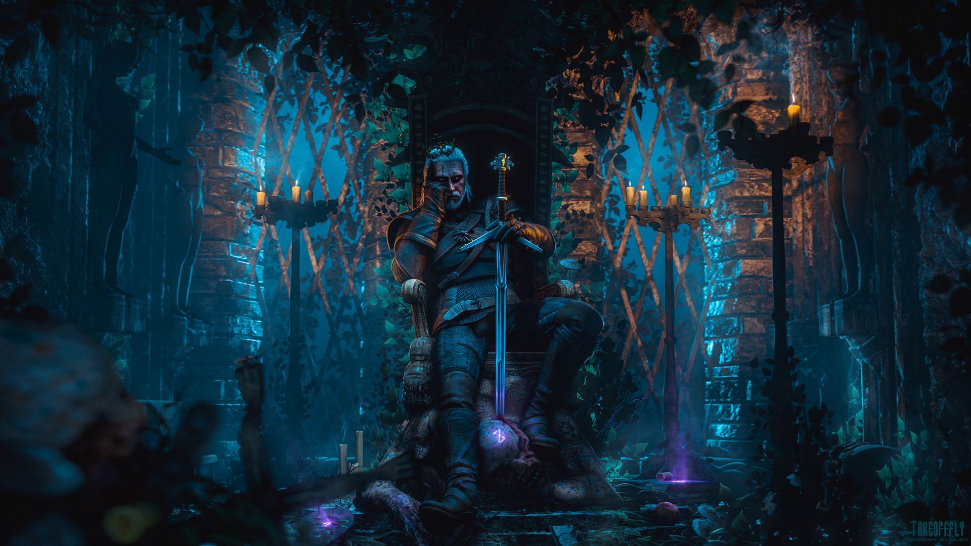 Full HD Wallpaper the witcher 3: wild hunt, the witcher, night, video game, geralt of rivia, sword, warrior
