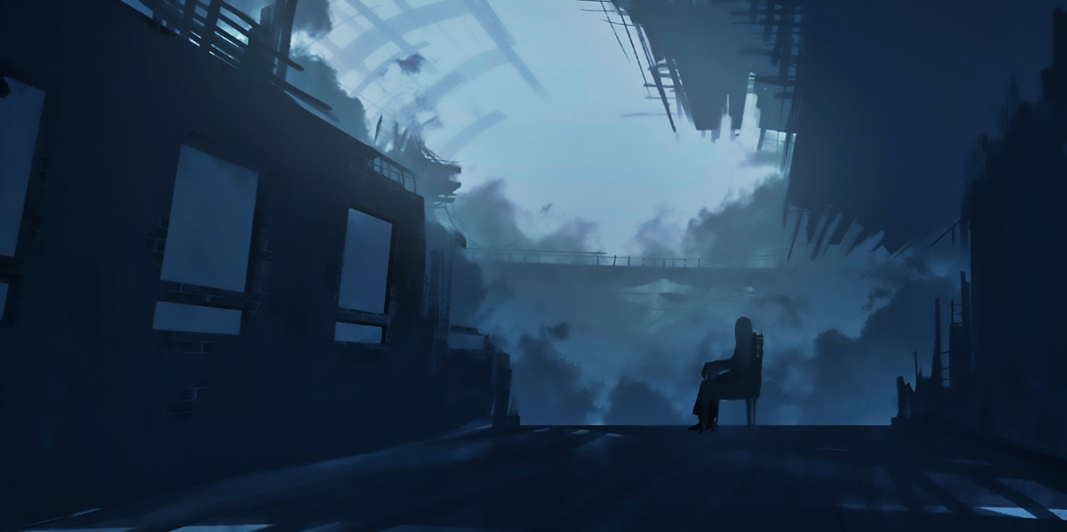 Download mobile wallpaper Anime, Dark, Fog, Ruin, Abandoned, Train Station, Original for free.