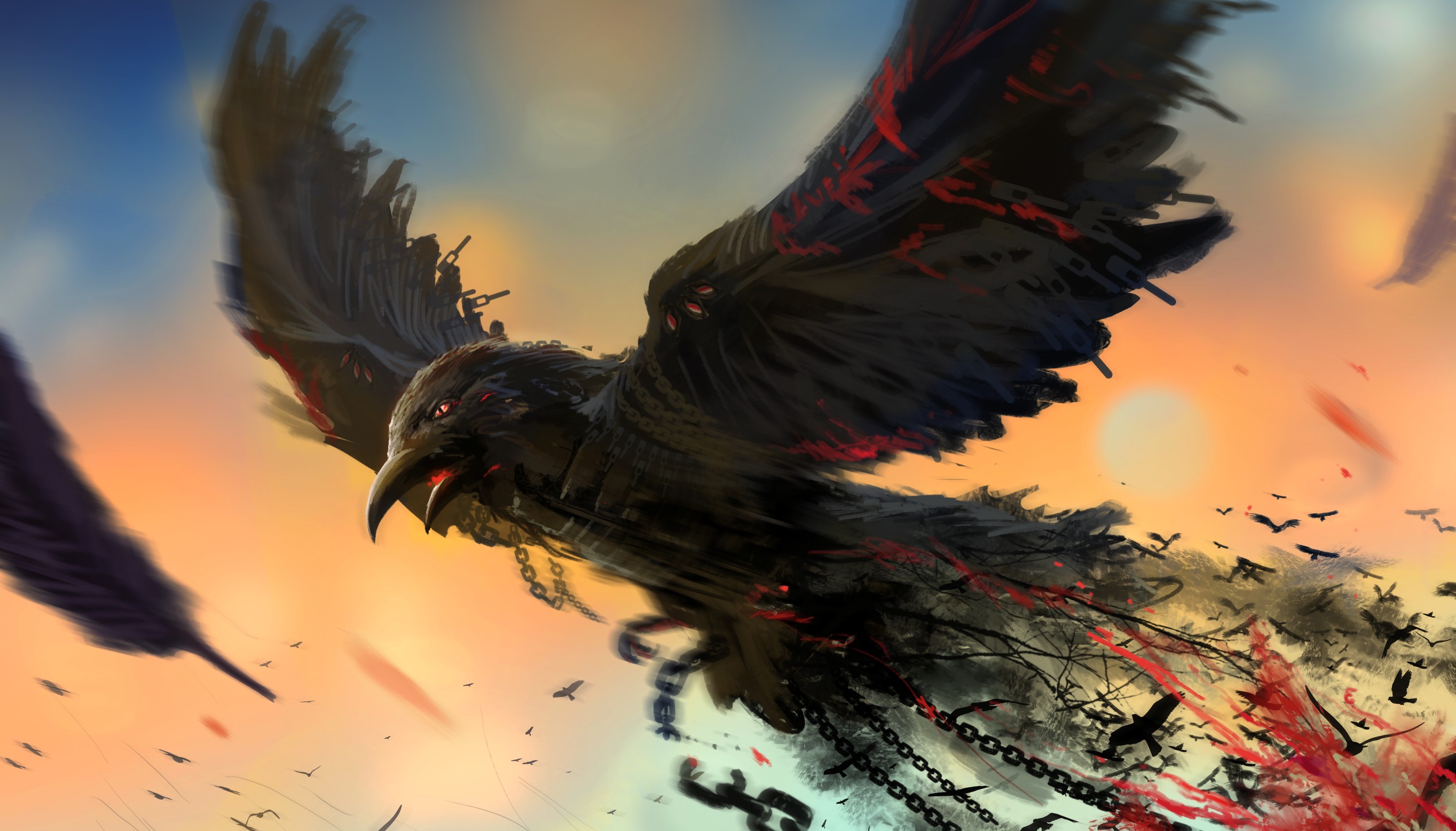 Download mobile wallpaper Fantasy, Bird, Crow, Flying, Fantasy Animals for free.
