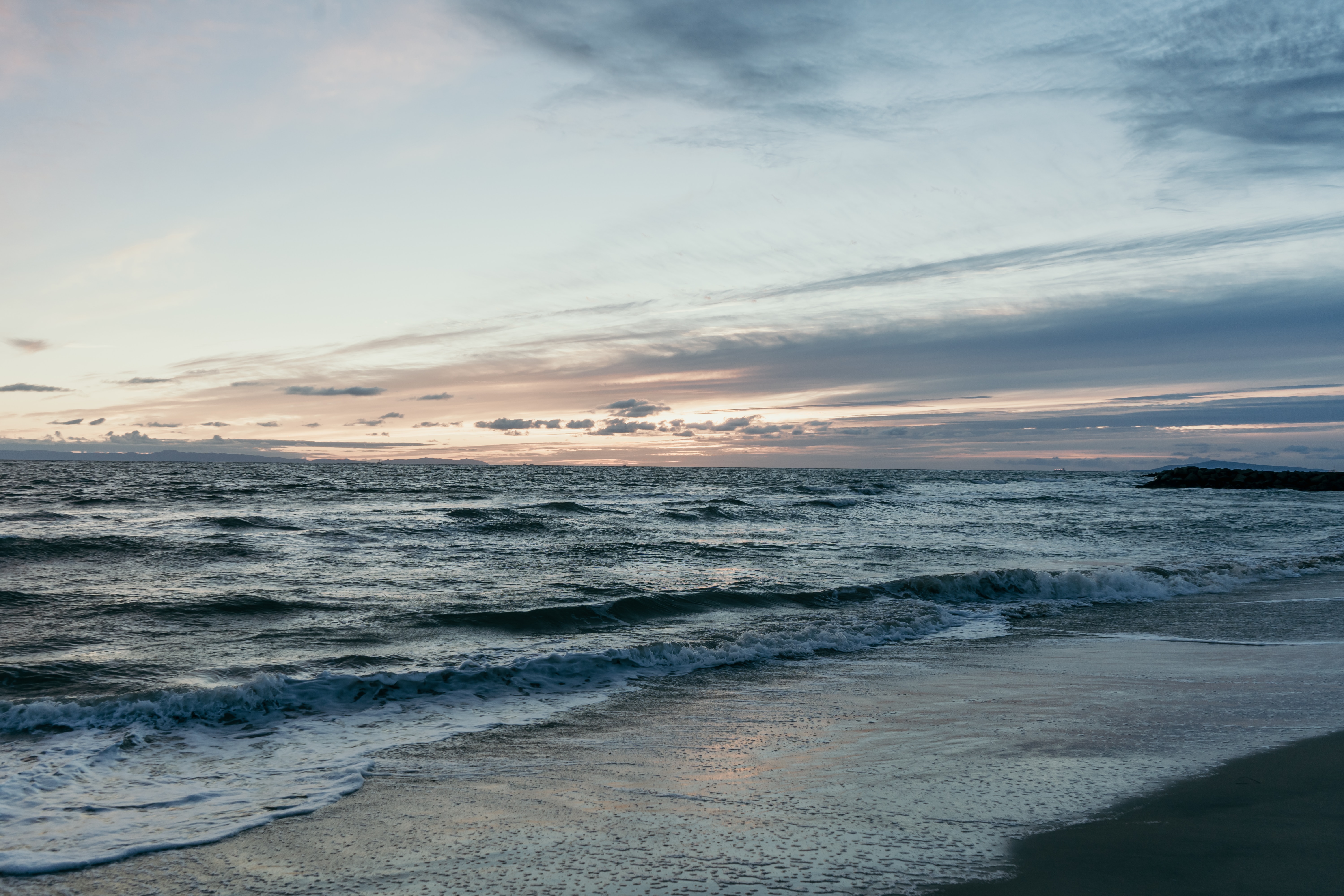 141855壁紙のダウンロードビーチ, 自然, 海, 波, 地平線, 夕暮れ, 薄明-スクリーンセーバーと写真を無料で