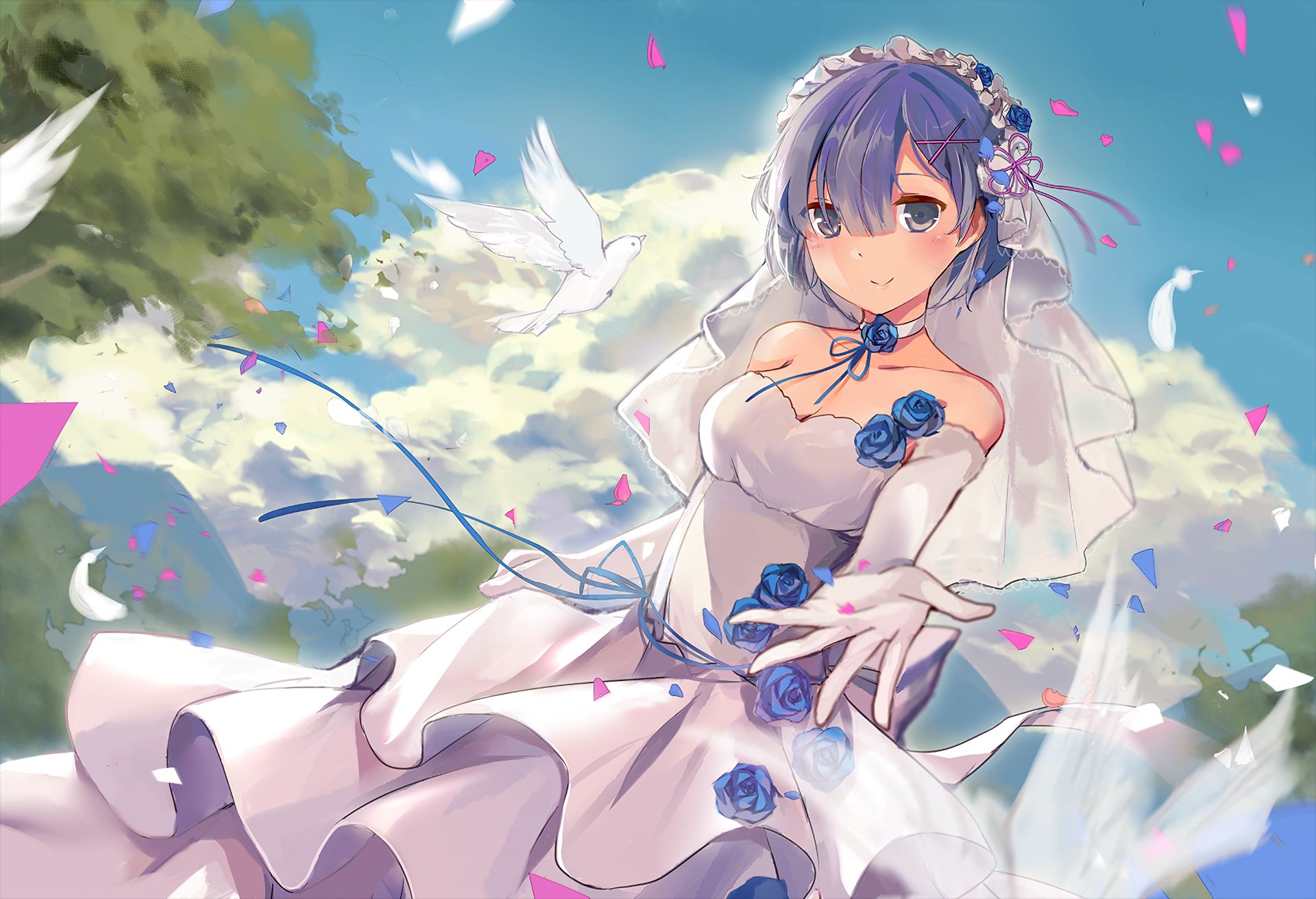 anime, re:zero starting life in another world, blue eyes, blue hair, rem (re:zero), short hair