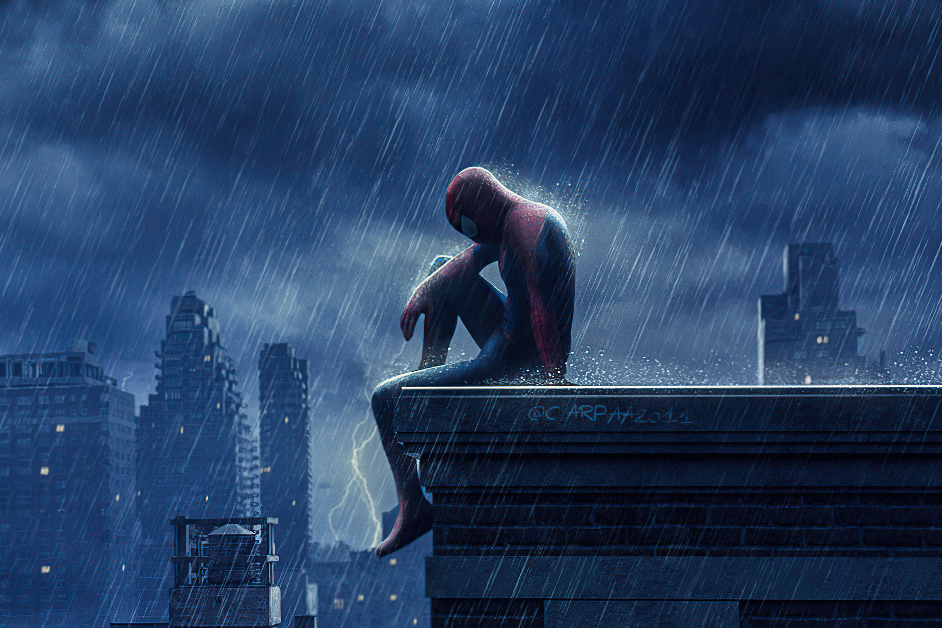 Sophie rain spiderman video 18. Человек паук сидит на крыше. Человек паук 2048. Человек паук сидит. Человек паук сиди на крыше под дождём.