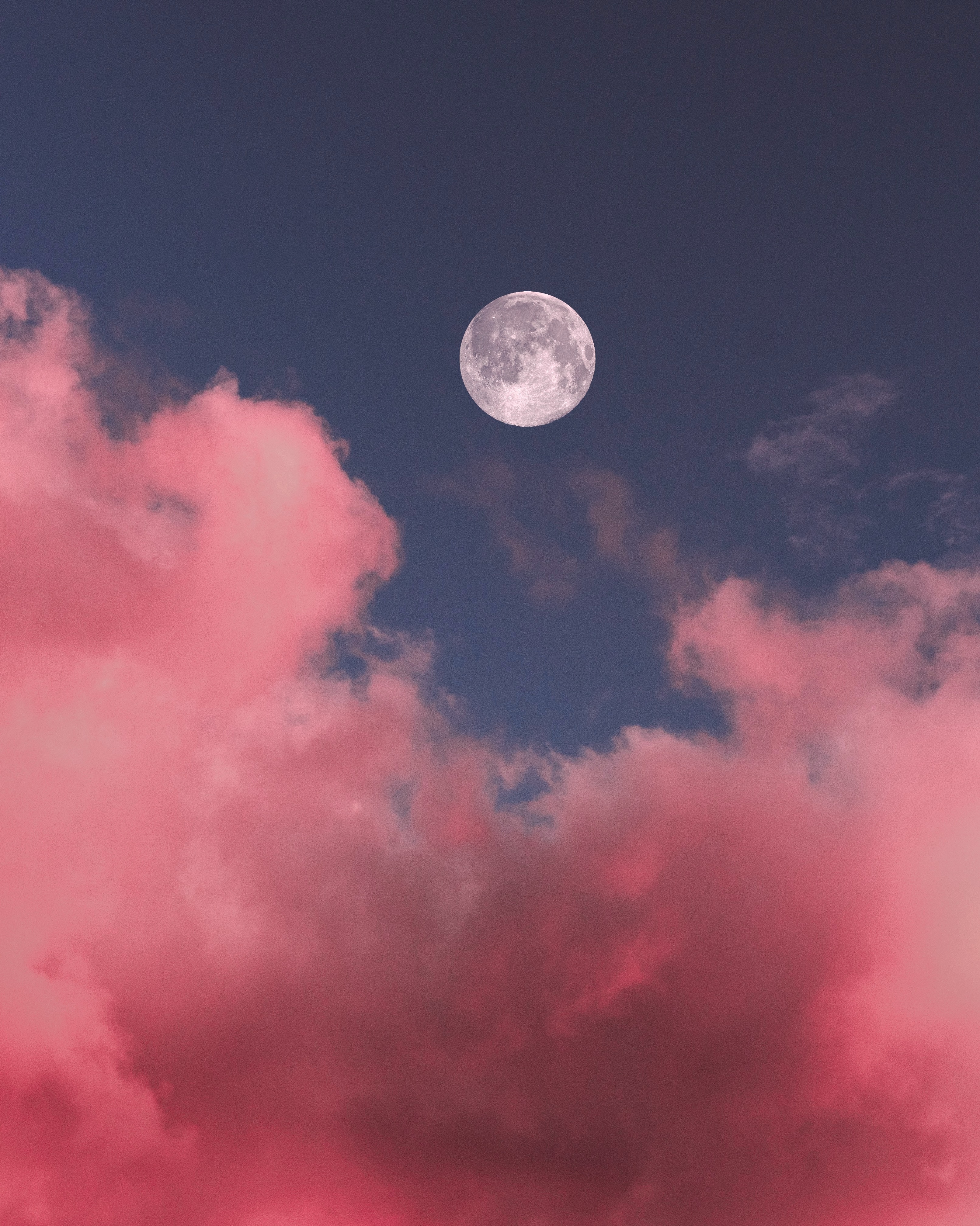 full moon, moon, nature, pink, sky, clouds 4K