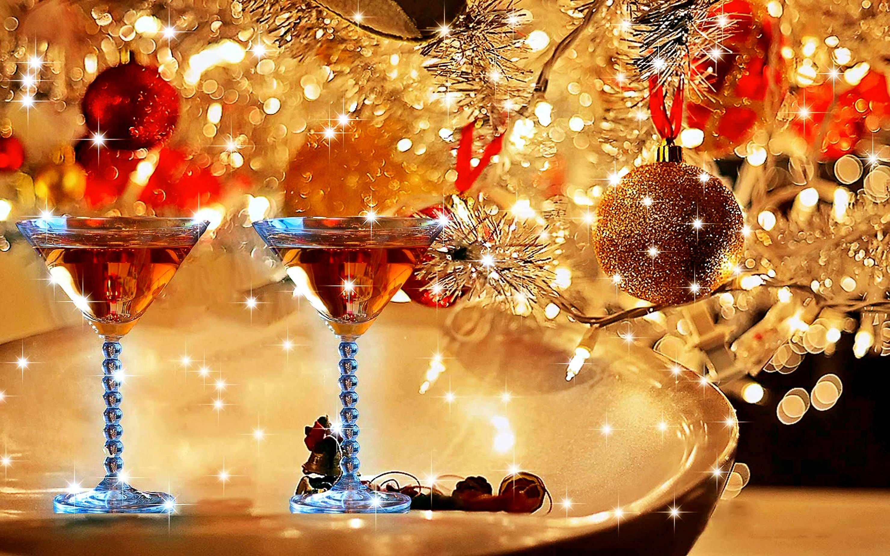 glass, christmas ornaments, christmas, champagne, holiday Full HD