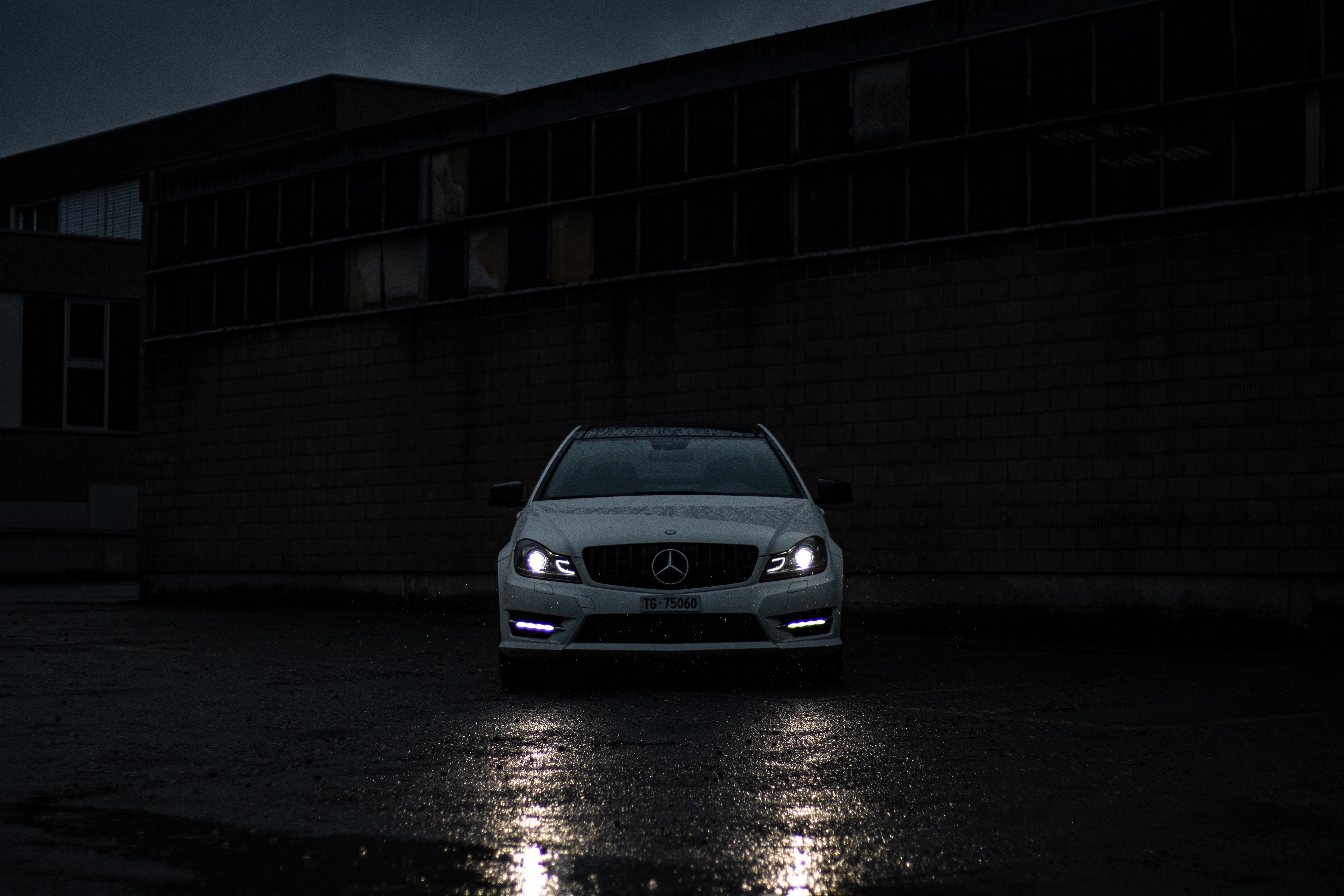 mercedes benz, headlights, front view, cars, white, lights, car