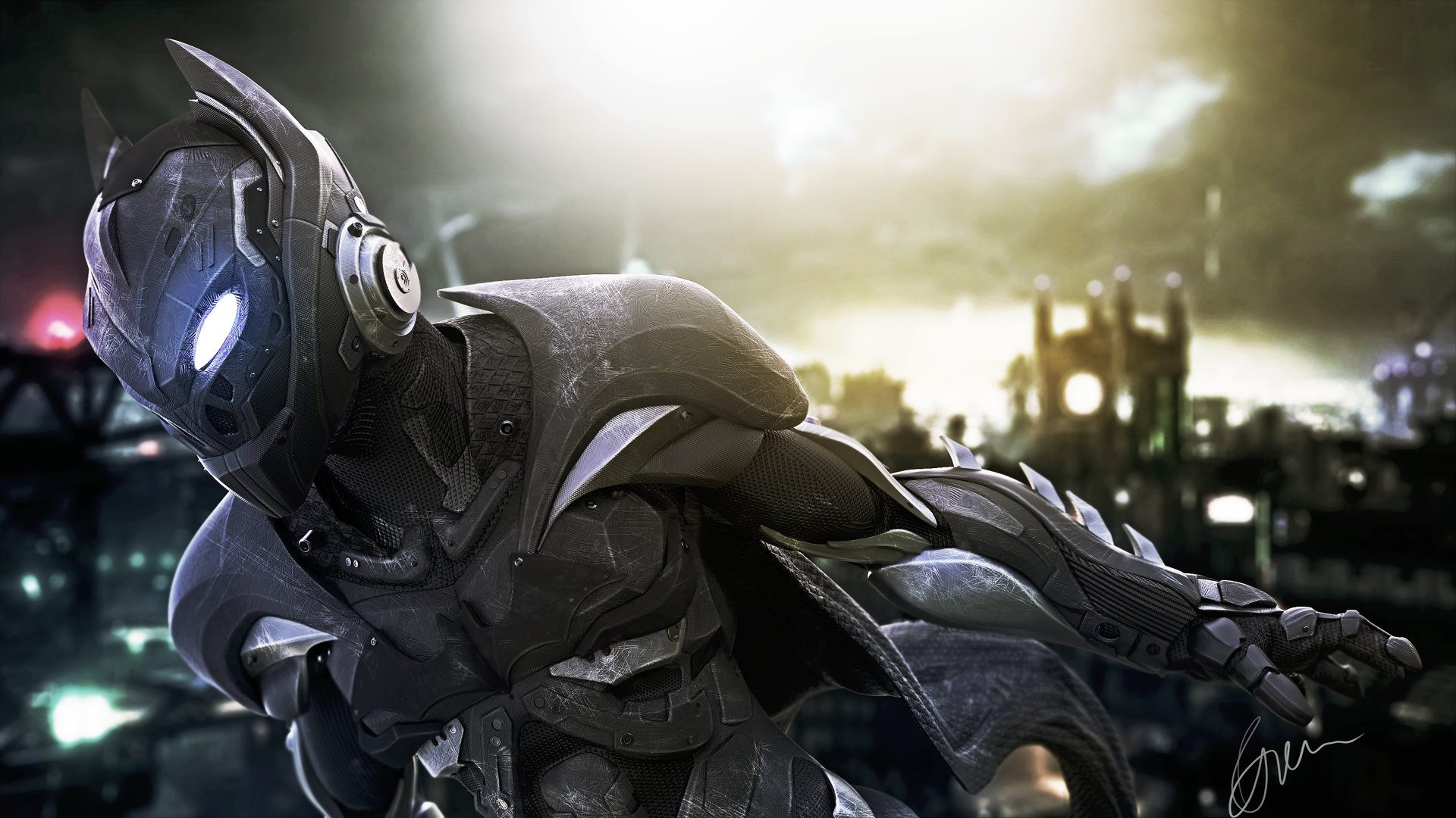 video game, batman: arkham knight, arkham knight (dc comics), armor, glowing eyes, mask, batman Full HD