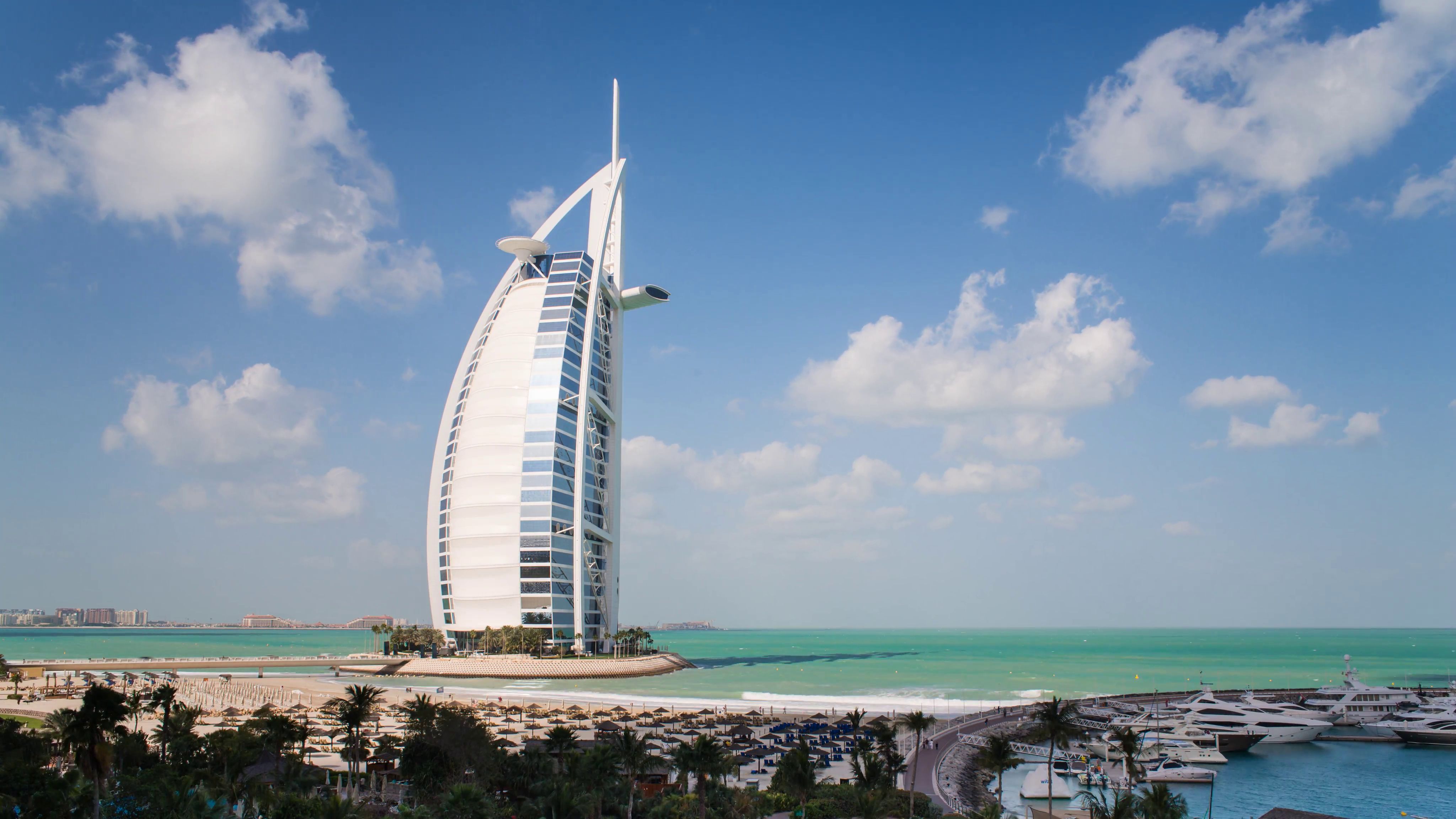 android yacht, dubai, man made, burj al arab, boat, building, harbor, horizon, sea, united arab emirates
