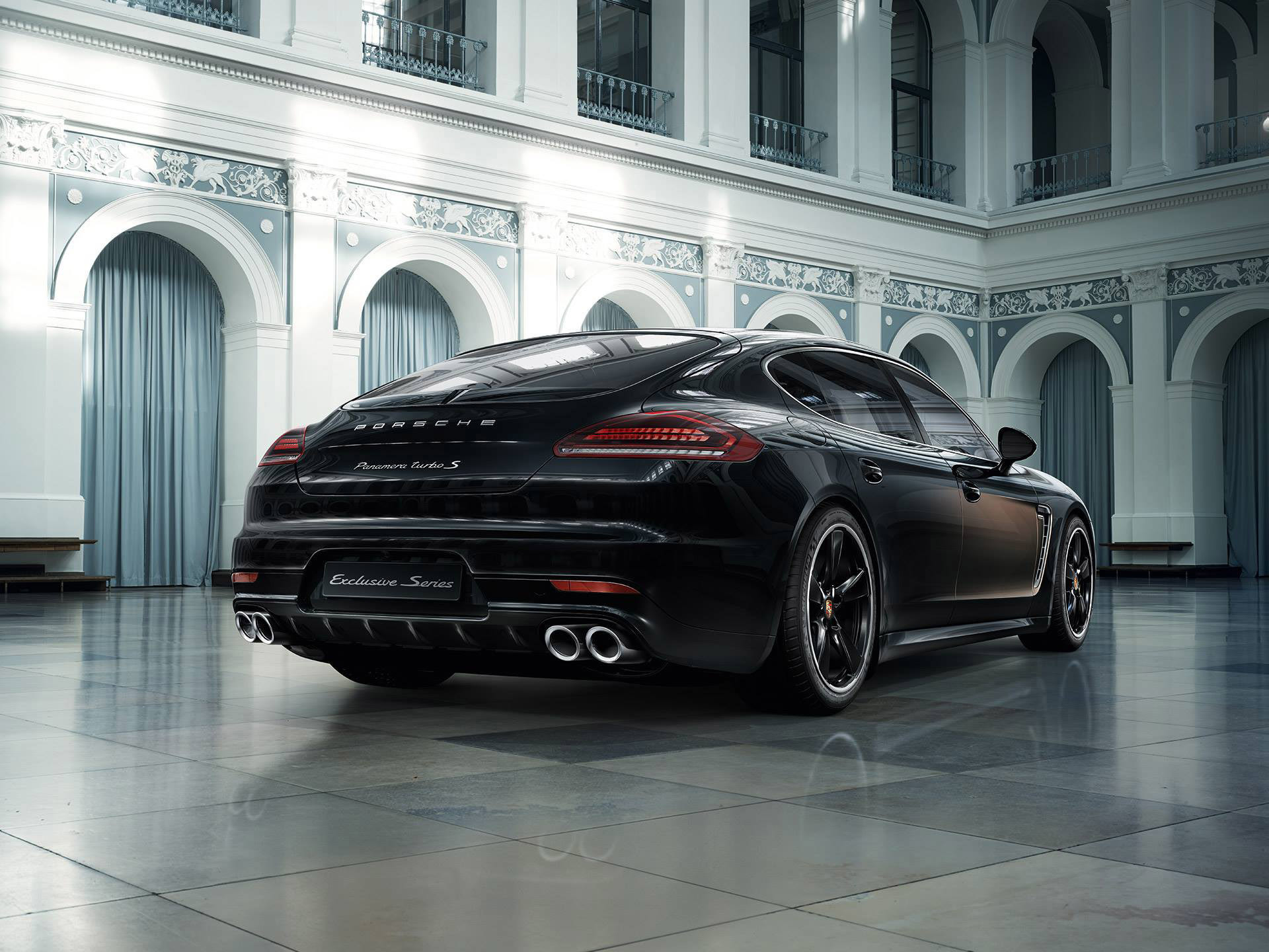 back view, porsche, cars, rear view, panamera, turbo s, exclusive