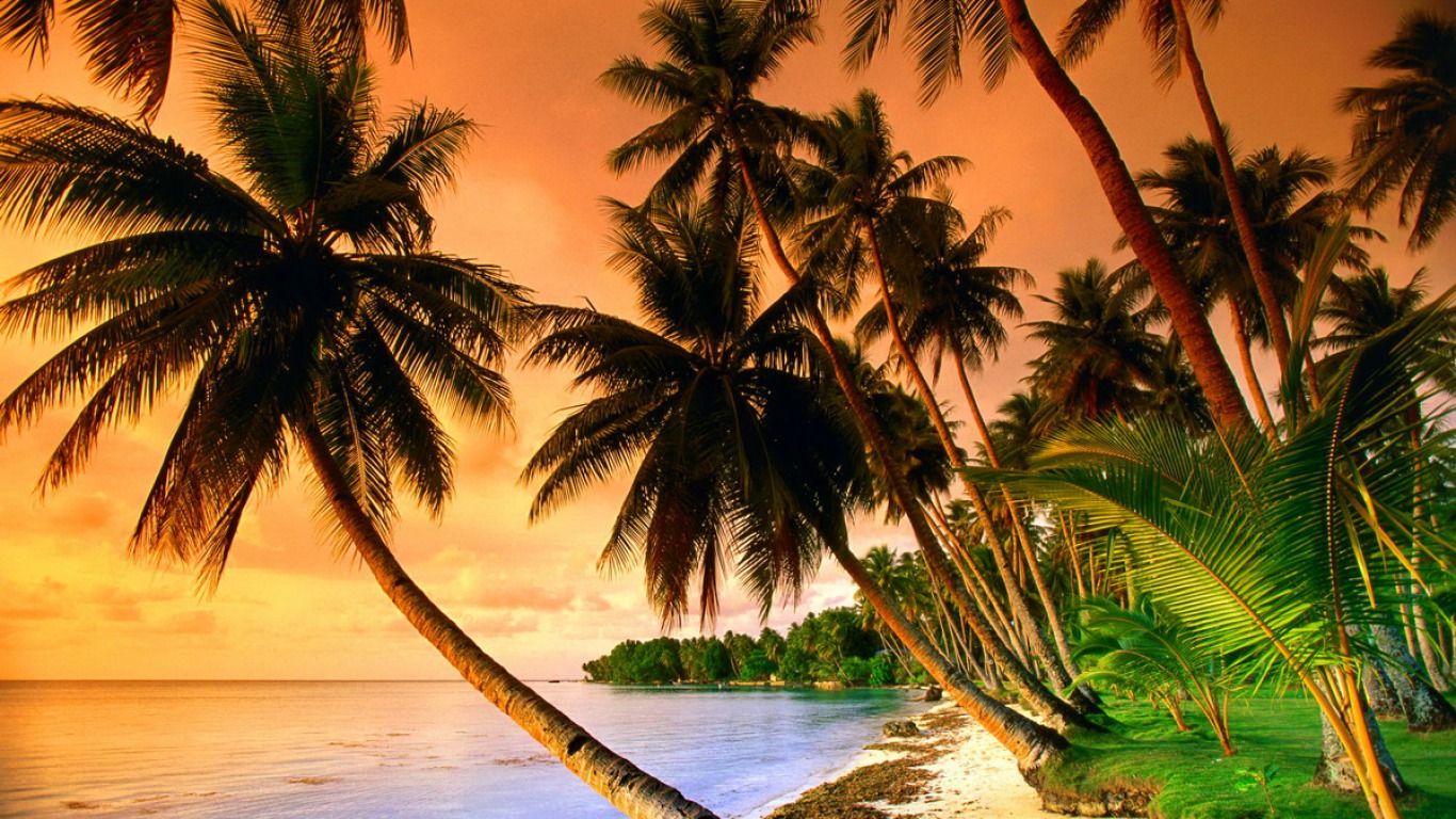 tropics, sunset, earth, beach, ocean for Windows